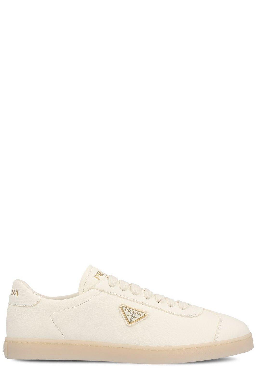 Shop Prada Triangle Logo Plaque Low-top Sneakers In Ivory