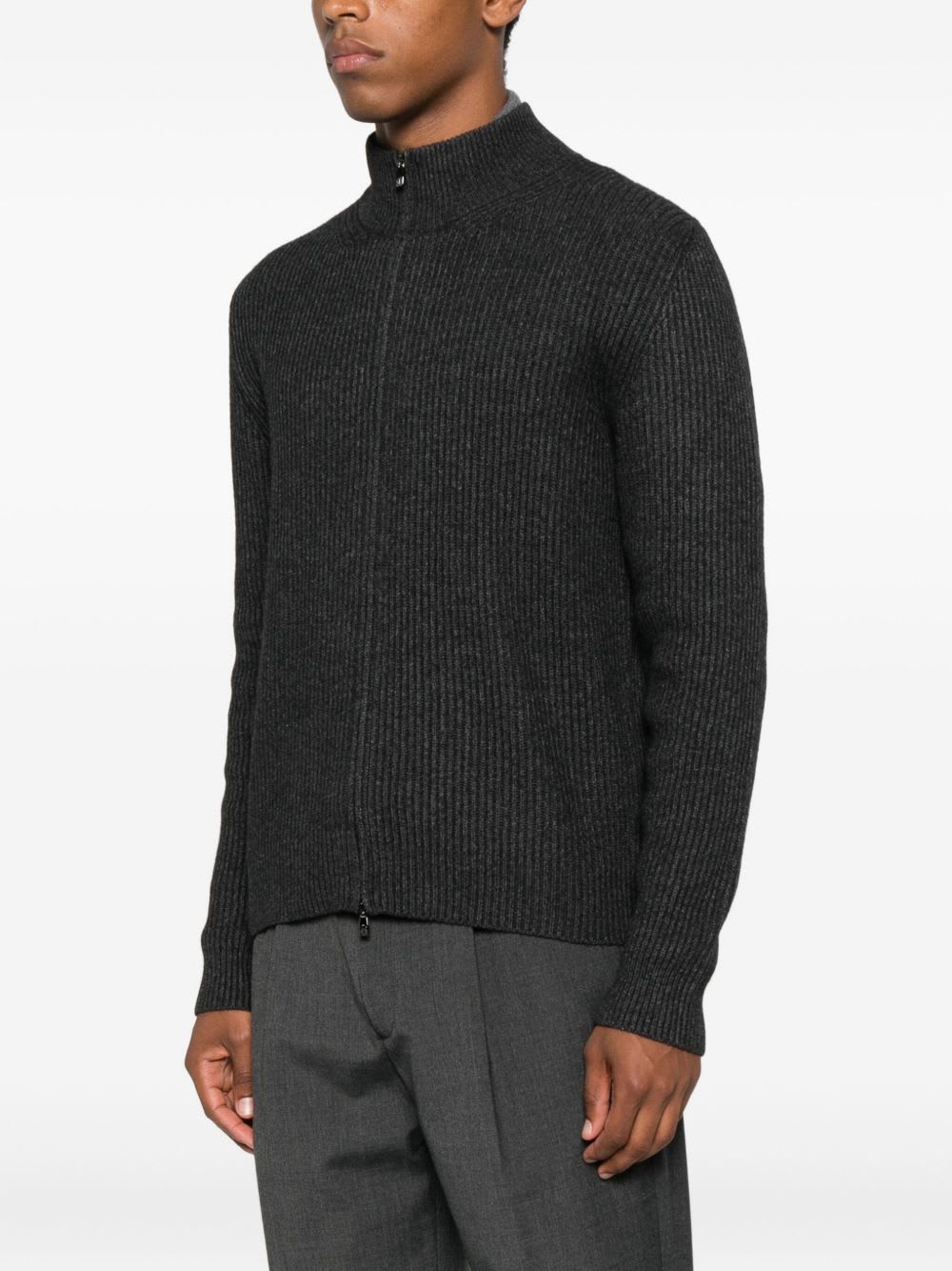 Corneliani Ribbed Cardigan With Zip In Black