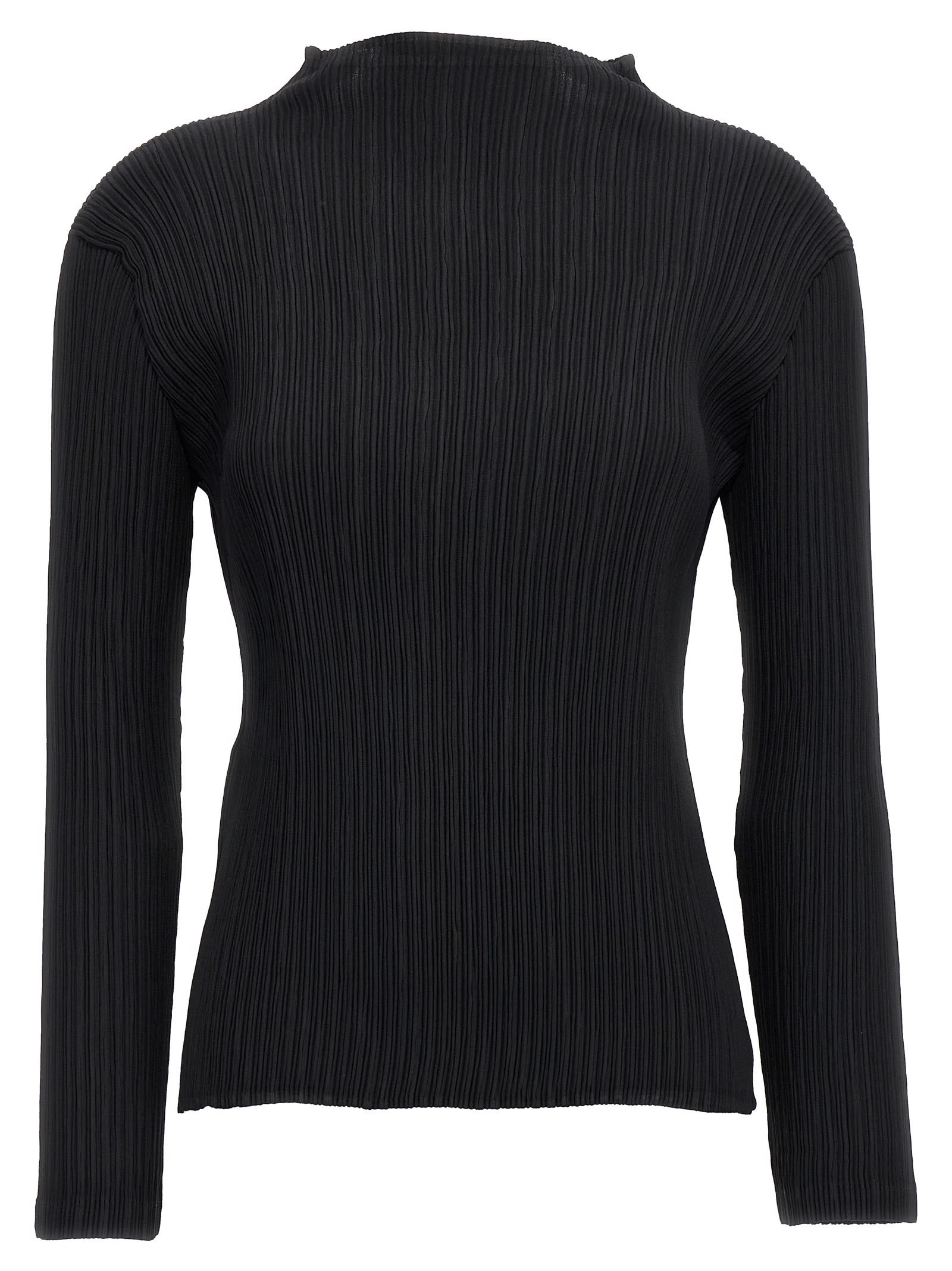 Issey Miyake Black Hatching Pleats Top