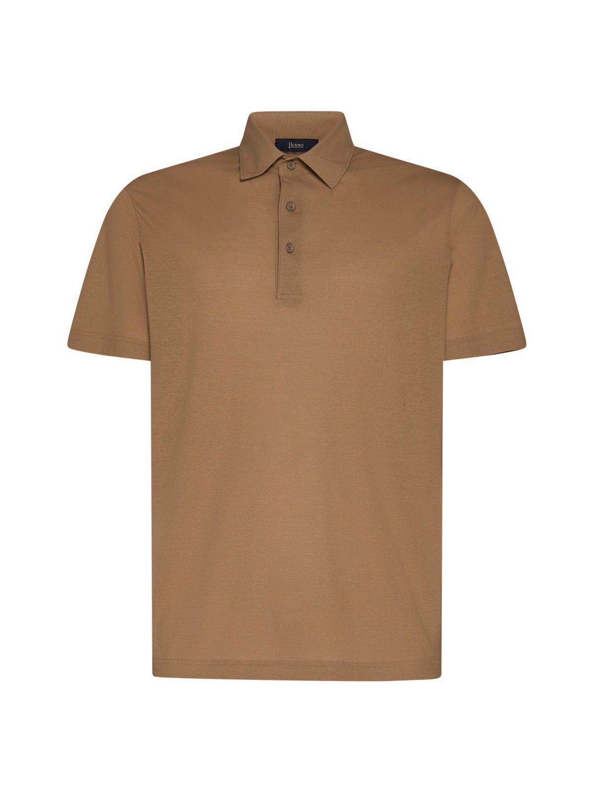 Herno Short-sleeved Polo Shirt In Sabbia
