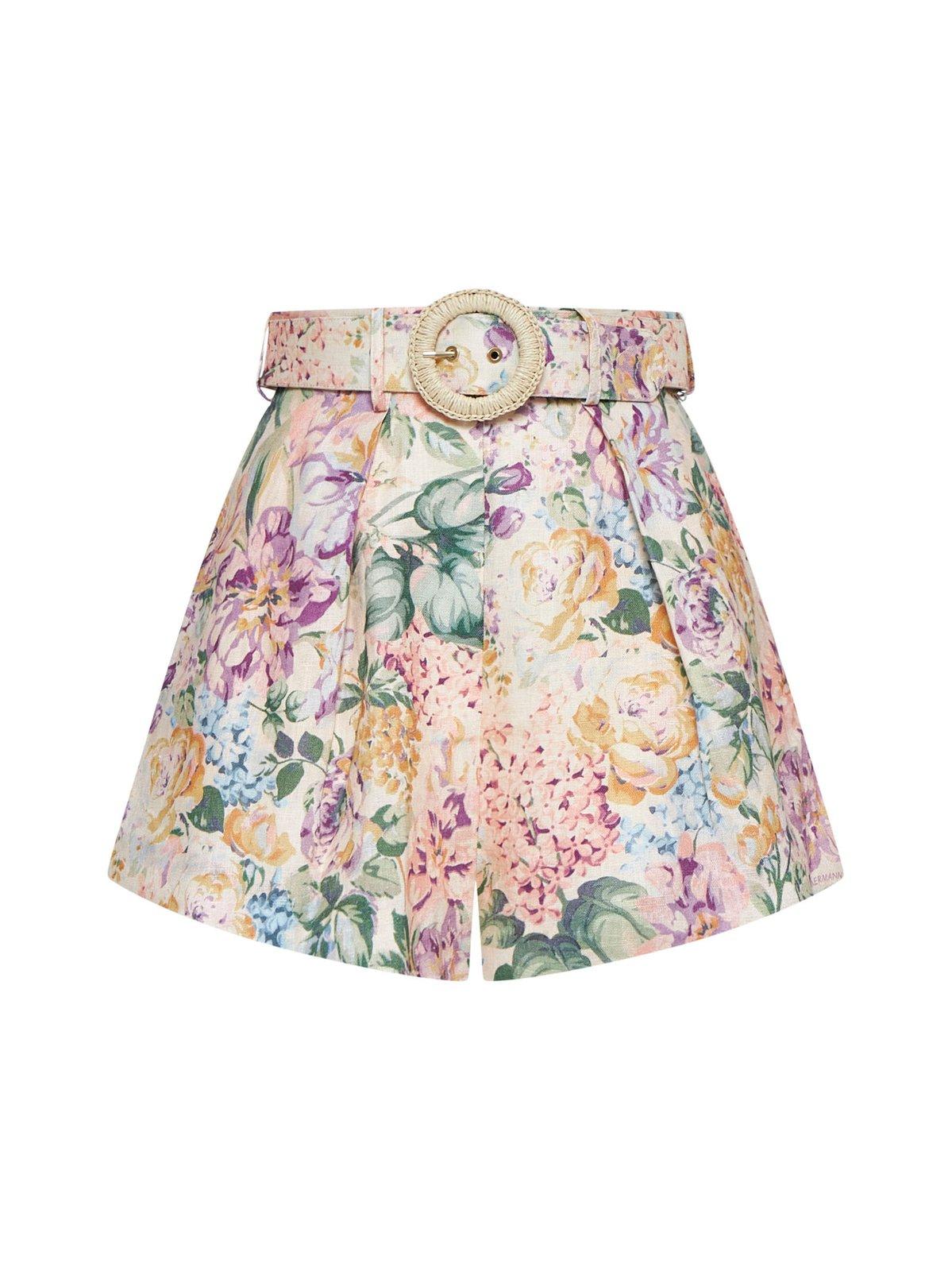 Shop Zimmermann Halliday Belted Tuck Shorts In Multicolour