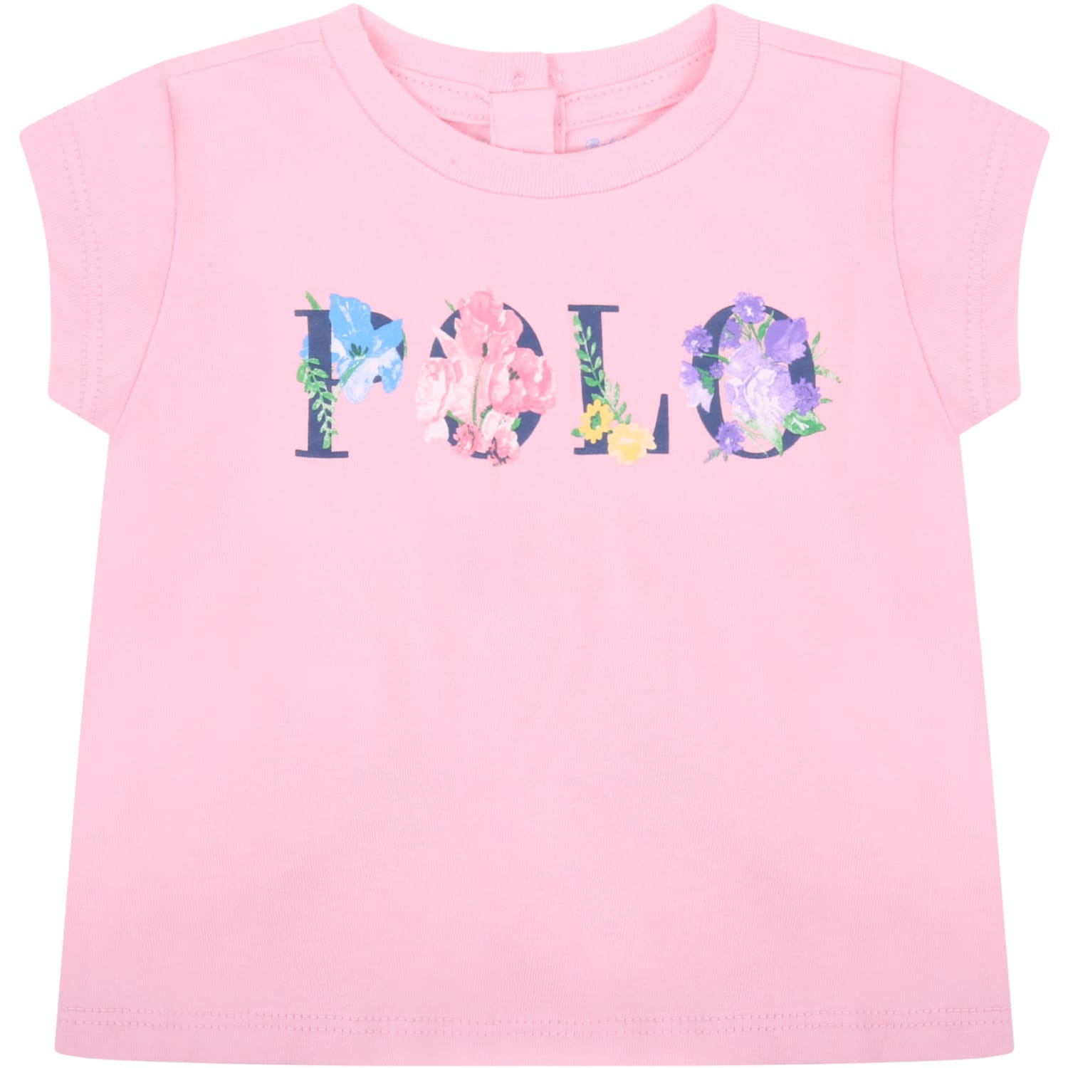 Ralph Lauren Pink T-shirt For Babygirl With Flowers