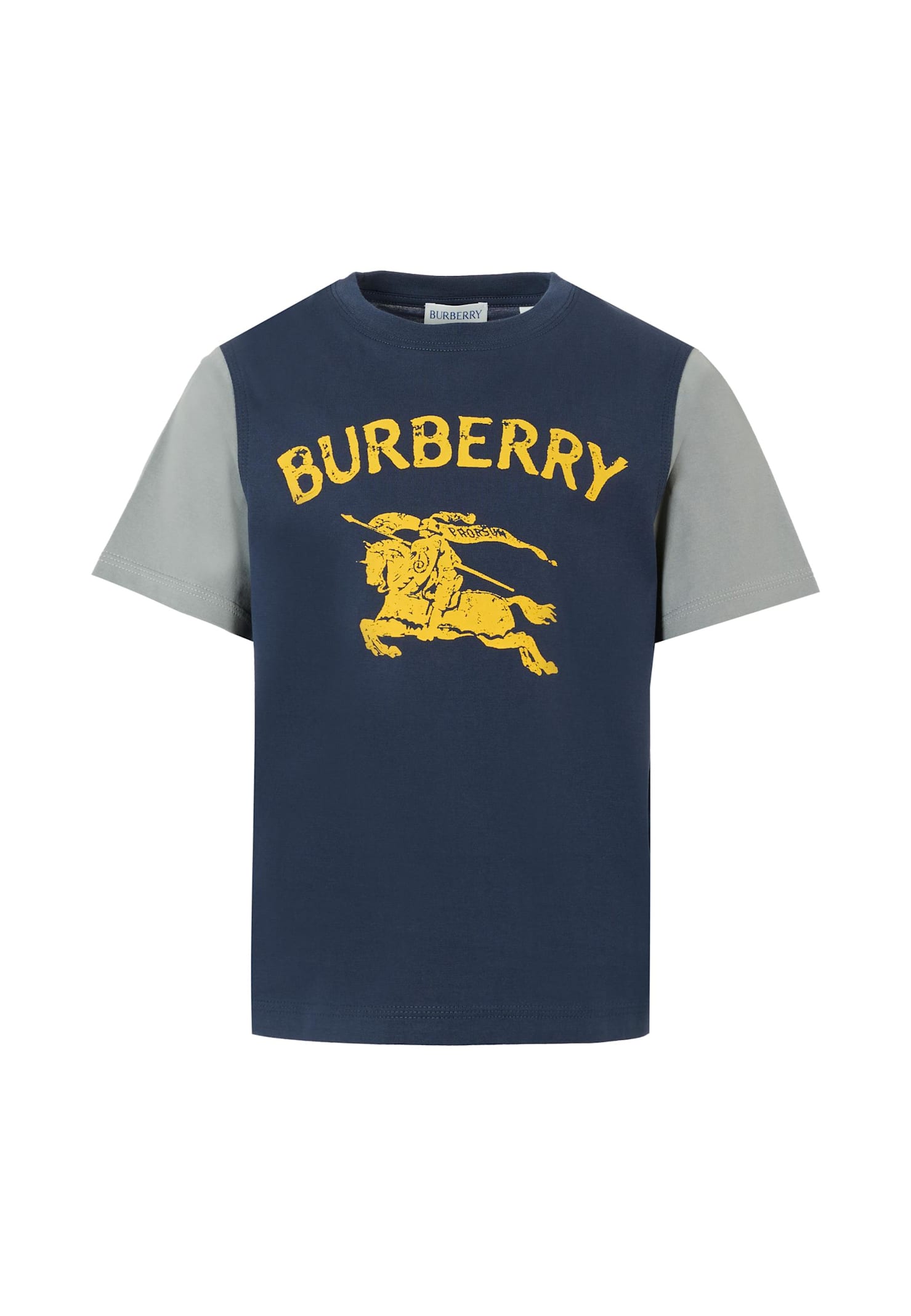 Burberry Blue T-shirt For Kids With Equestrian Knight In Blue