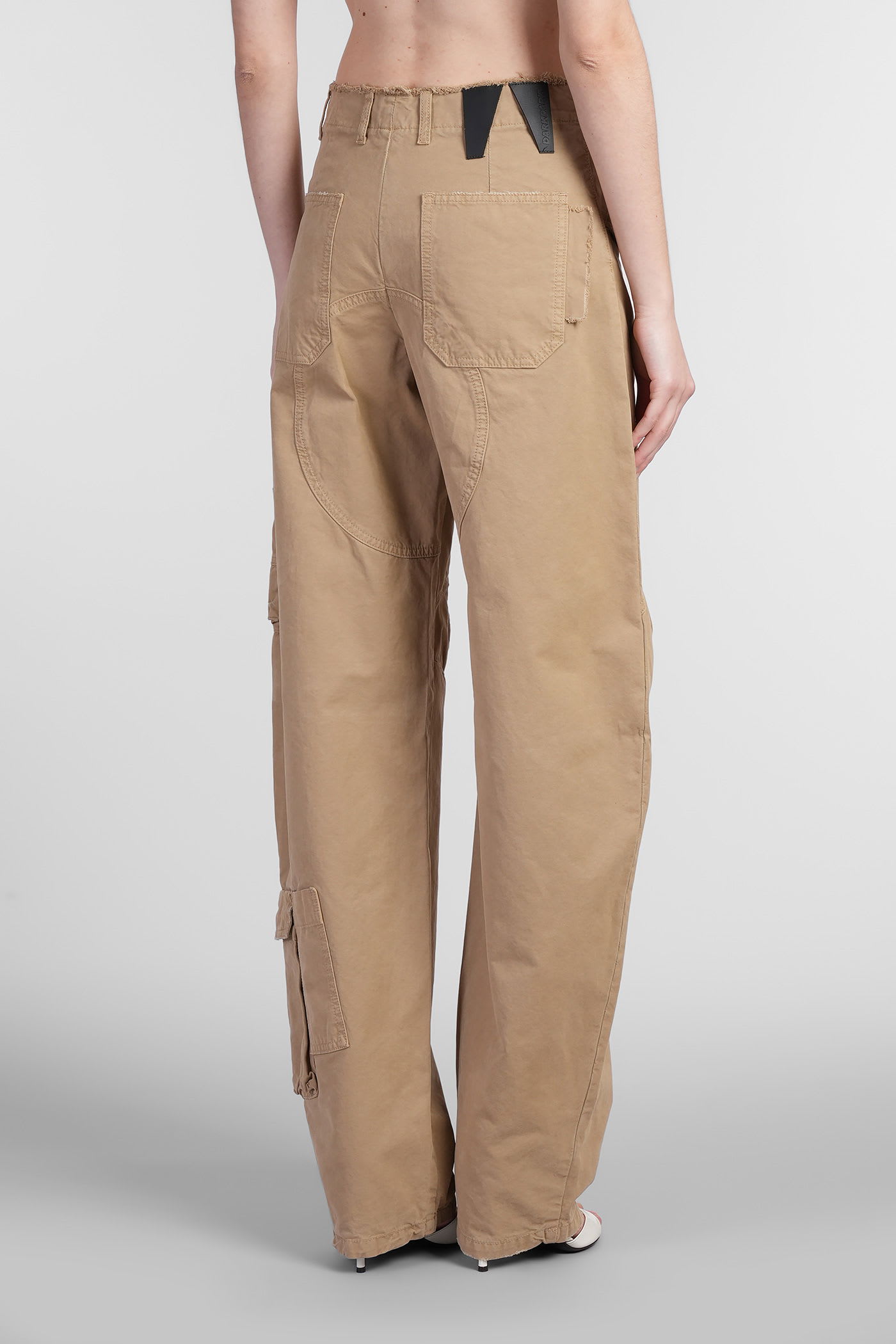 Darkpark Frayed Hem Cotton Rosalind Cargo Pants With Logo-buttons In Nude