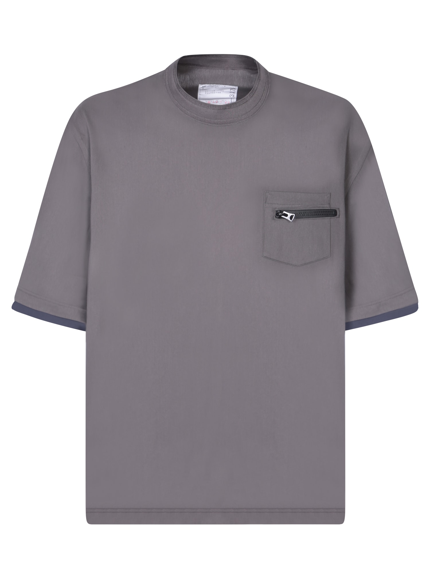 Grey Blue Cotton T-shirt With Pocket