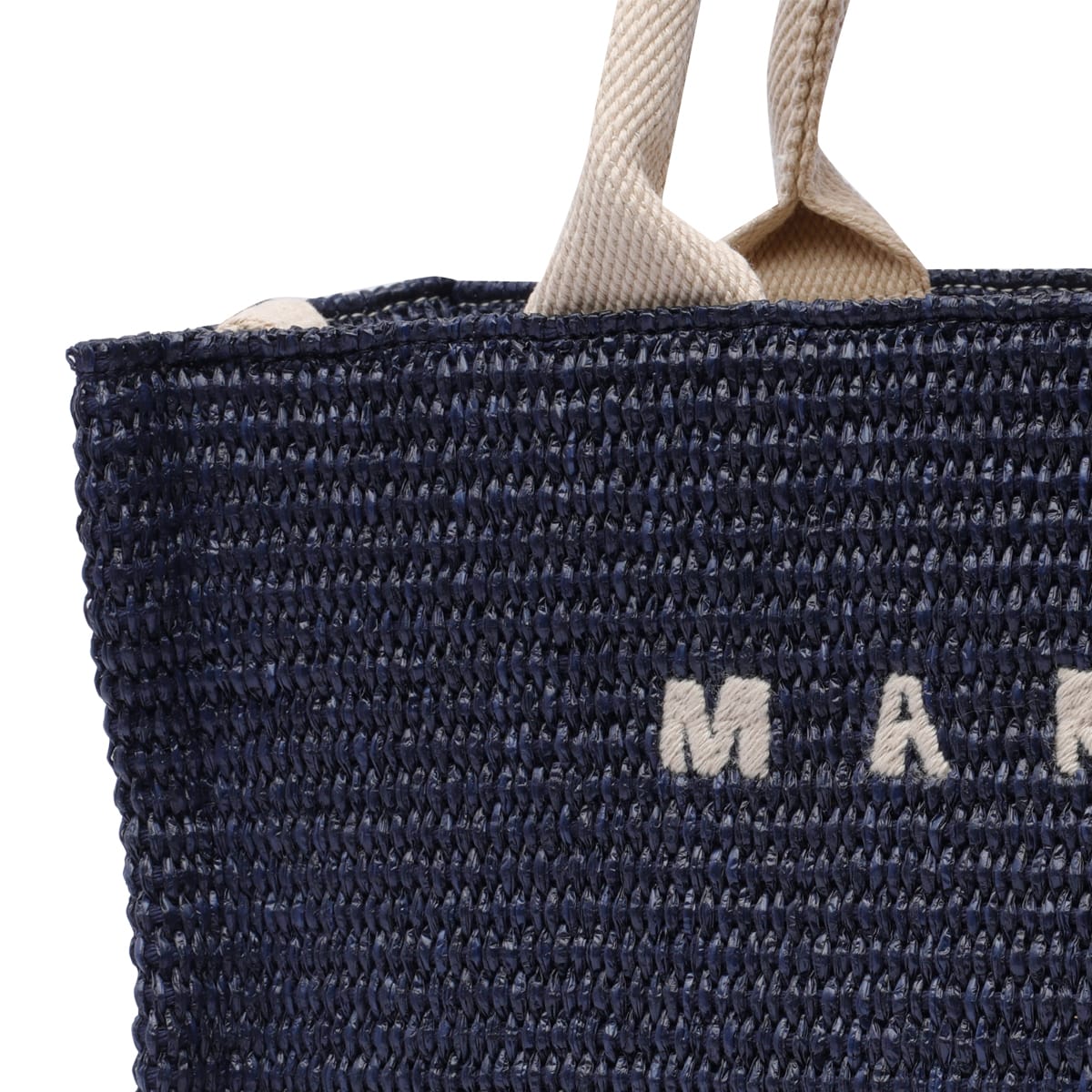 Shop Marni Small Rafia Effect Logo Tote Bag In Blue