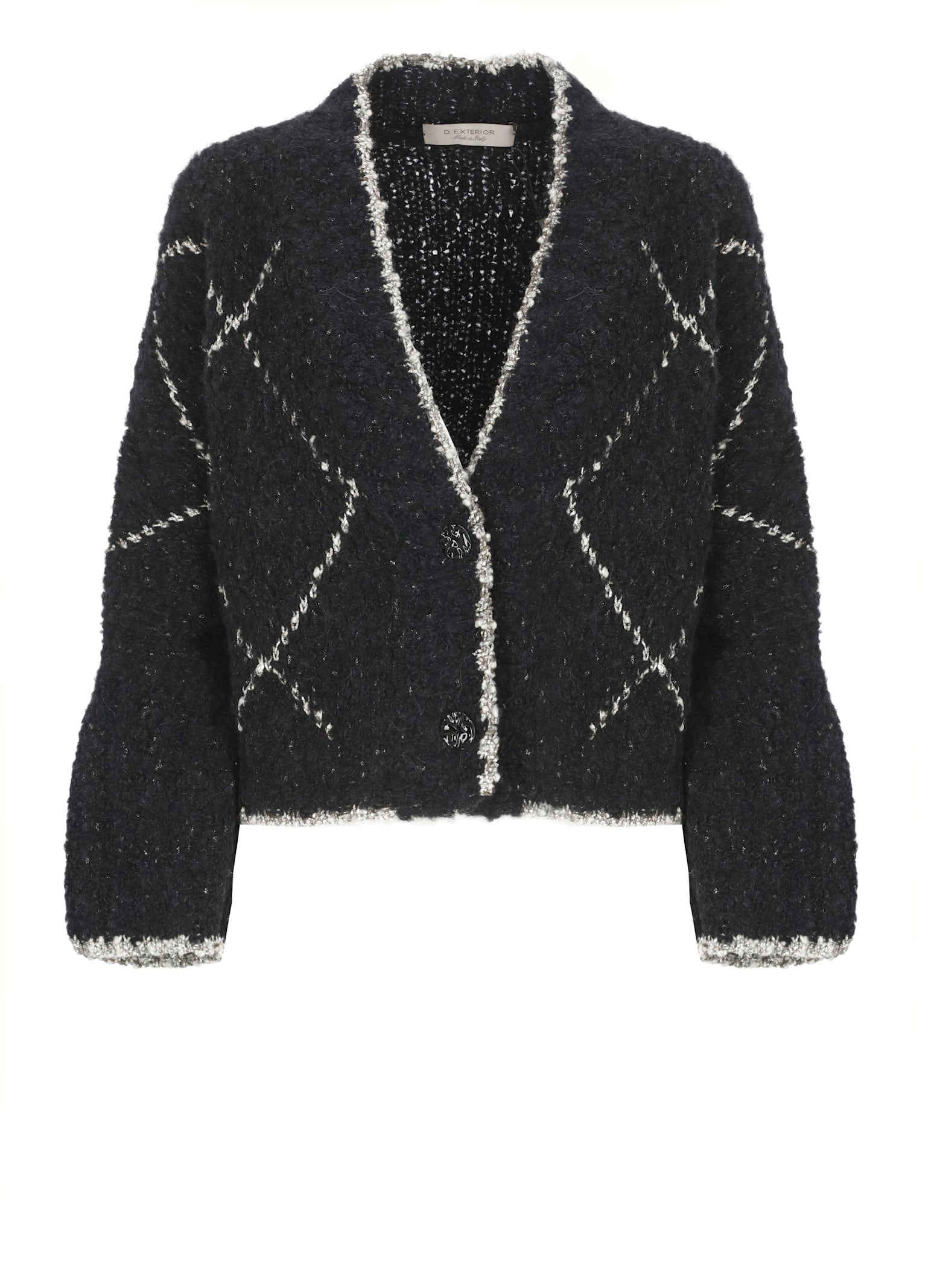 D Exterior Cardigan With Geometric Pattern In Black