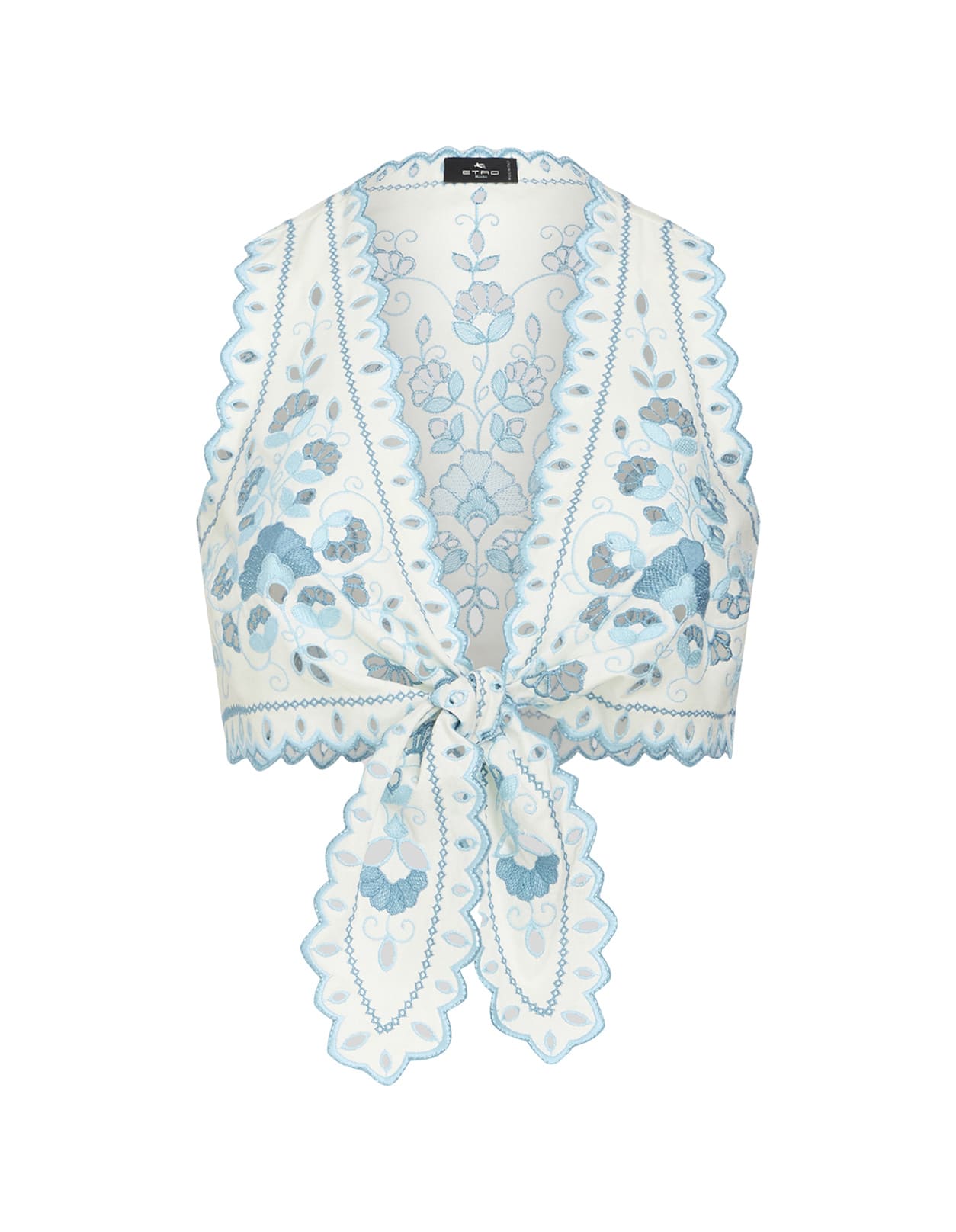 Shop Etro White Crop Top With Bow And Embroidery