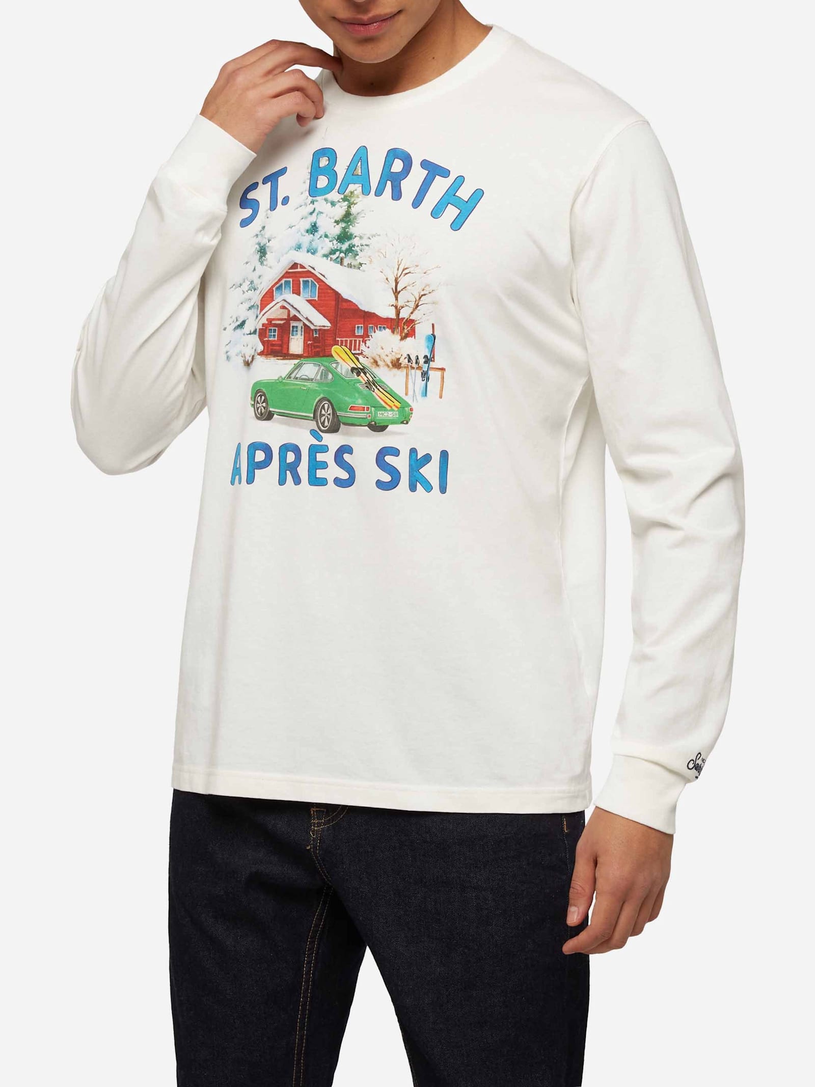 Winter Cotton T-shirt Luton With Car And Chalet Print