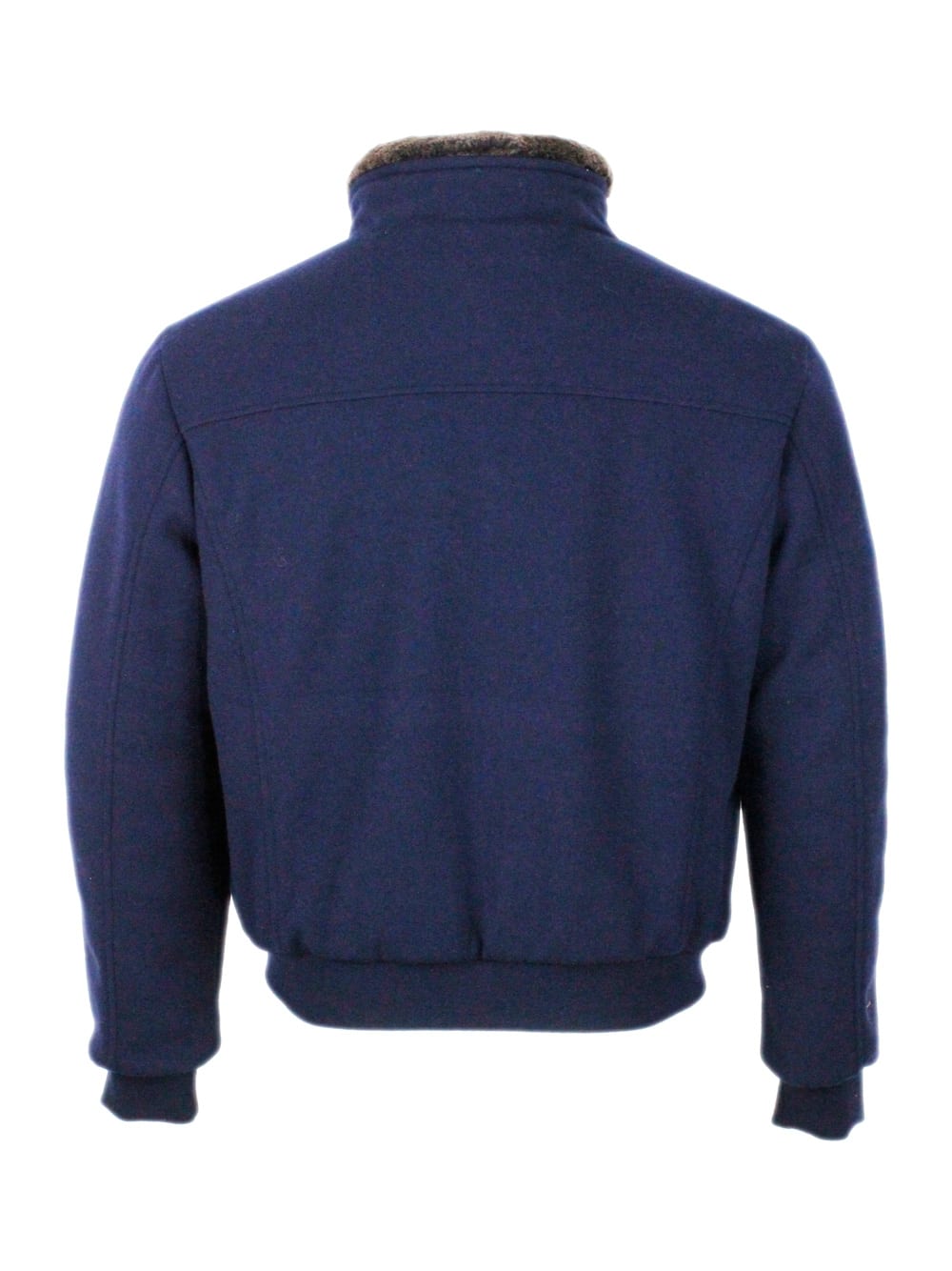 Moorer Padded Fleece Zip-up Jacket With Detachable Faux-fur Collar In Blue