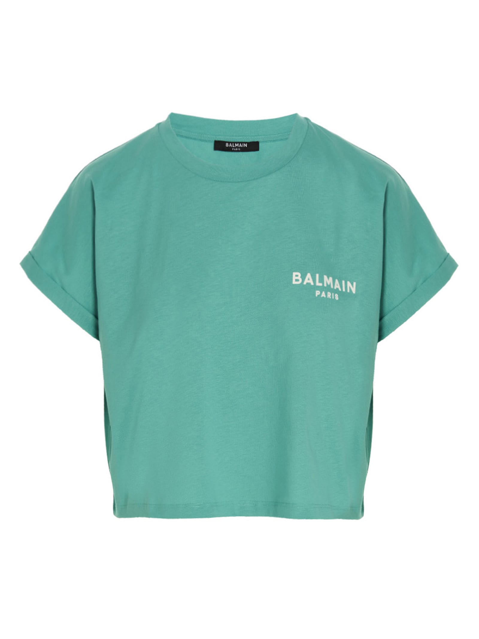 Balmain Flocked Logo Cropped T-shirt