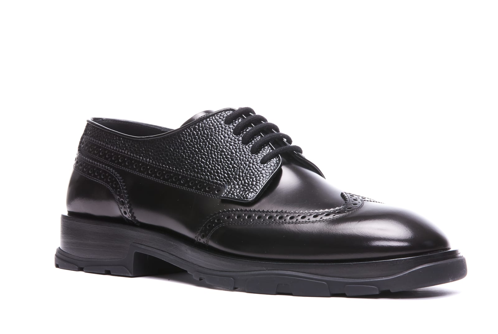 Shop Alexander Mcqueen Brogues Leather Lace Up Shoes In Black
