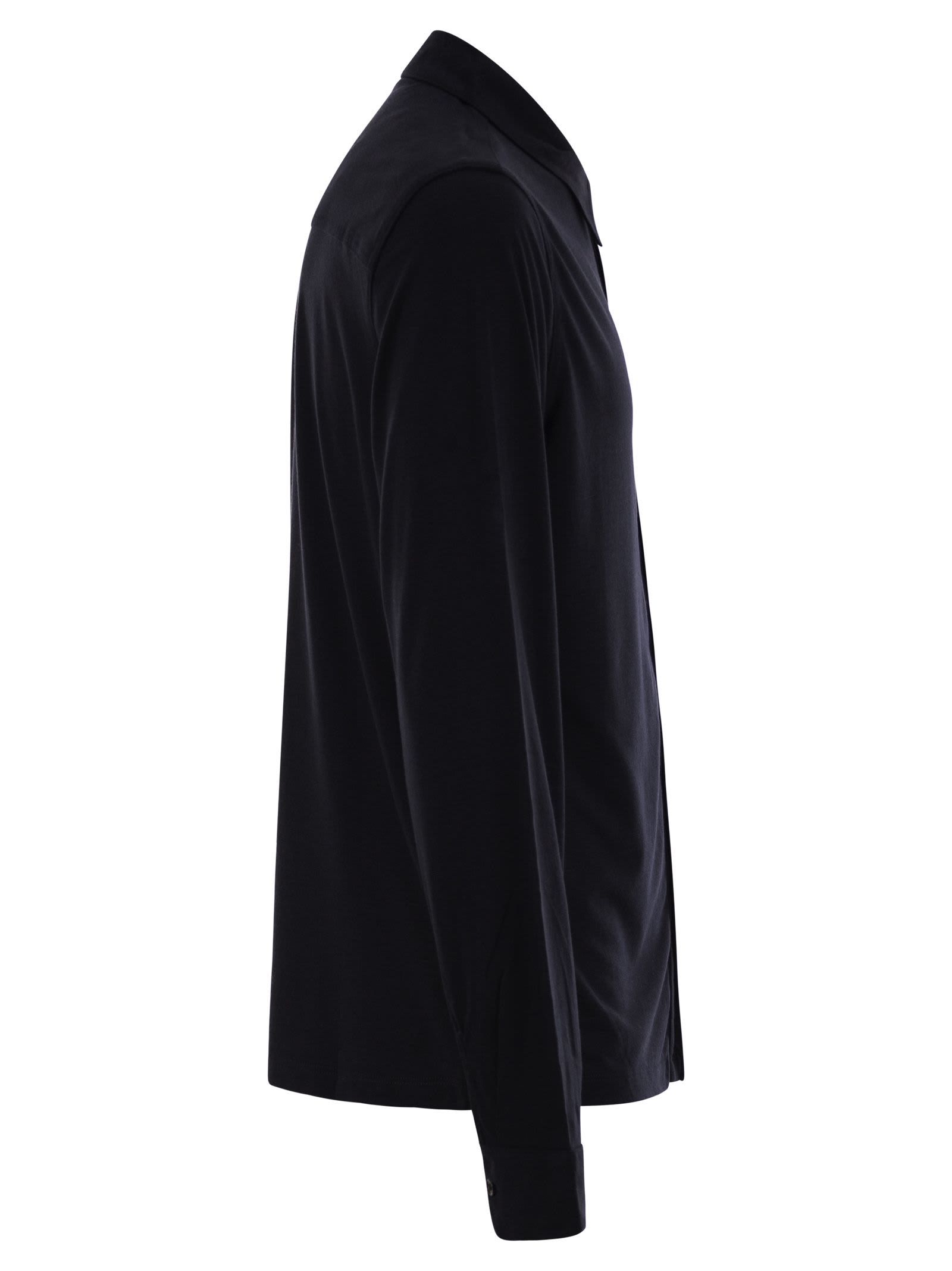Majestic Long Sleeved Lyocell And Cotton Shirt In Black
