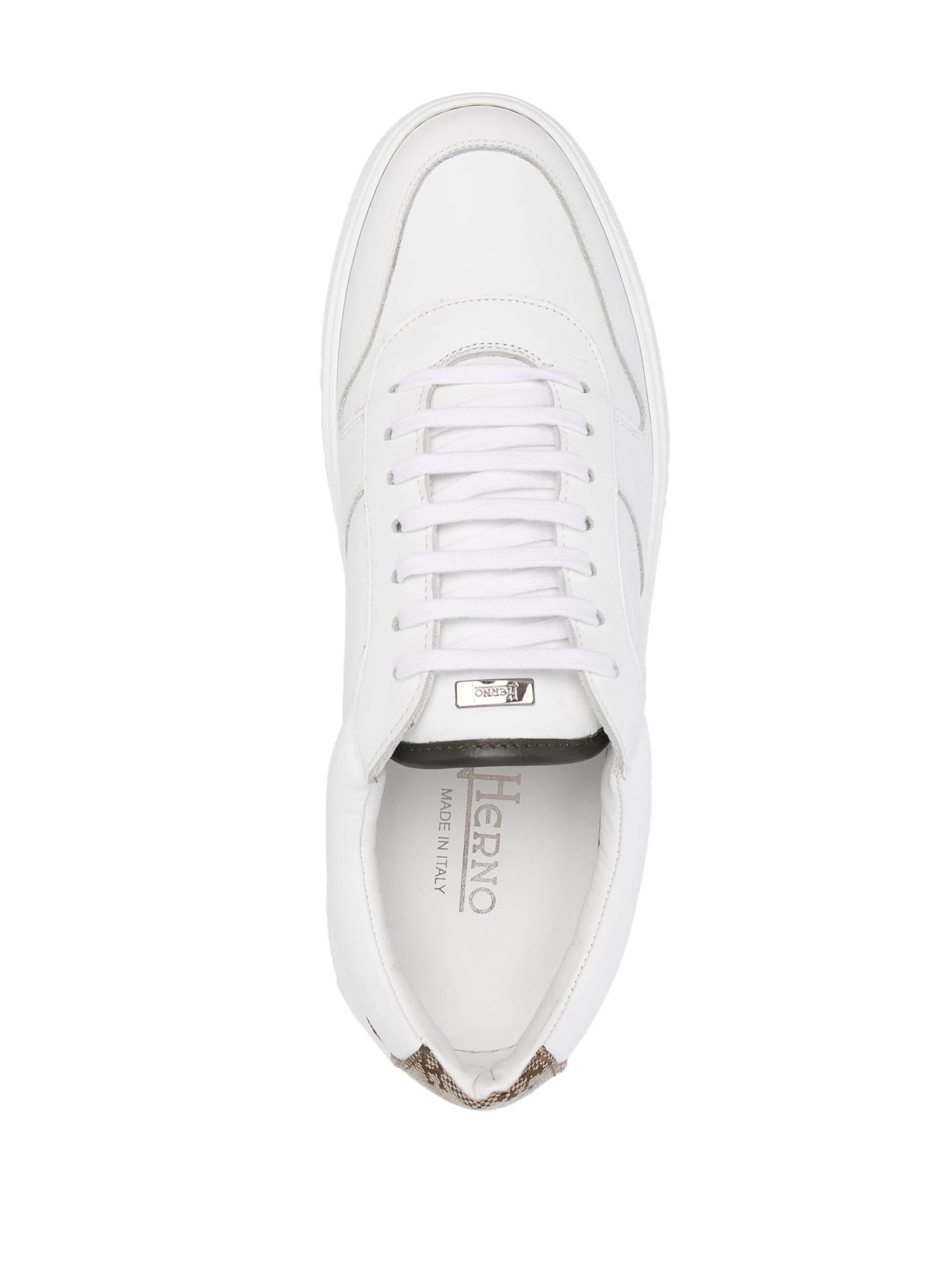 Shop Herno Off-white Calf Leather Sneakers