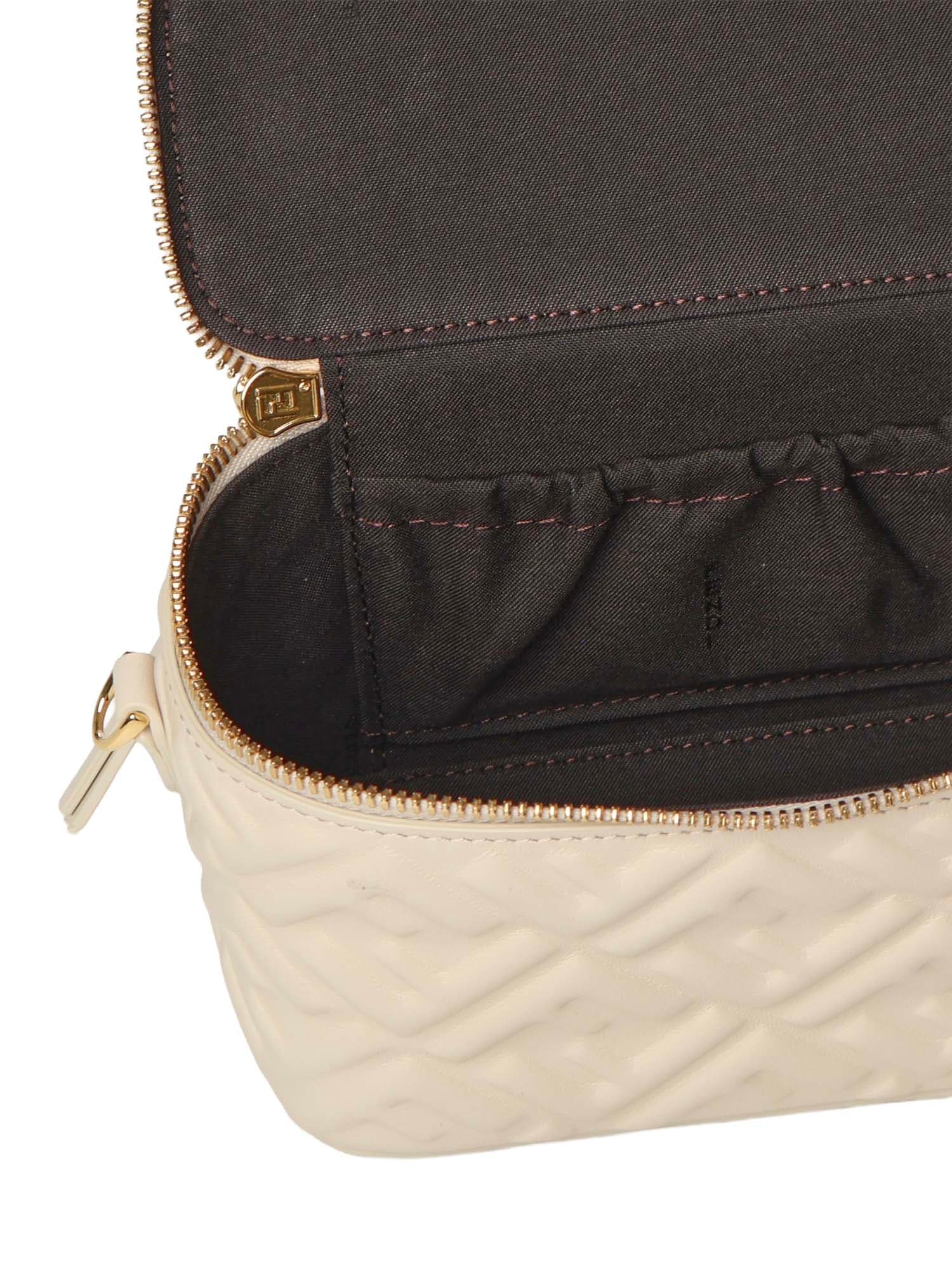 Fendi Vanity Handbag Adjustable Strap Embossed Pattern Top Handle In White