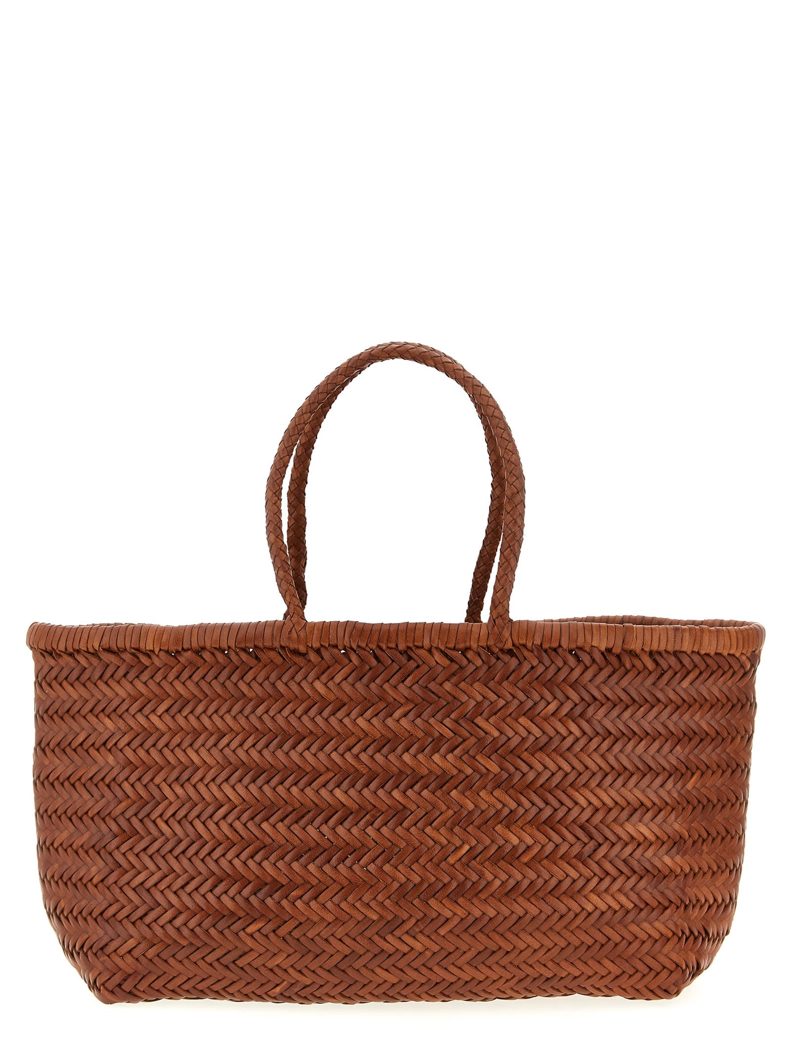 Dragon Diffusion Large Bamboo Triple Jump Chevron-weave Shoulder Bag In Brown