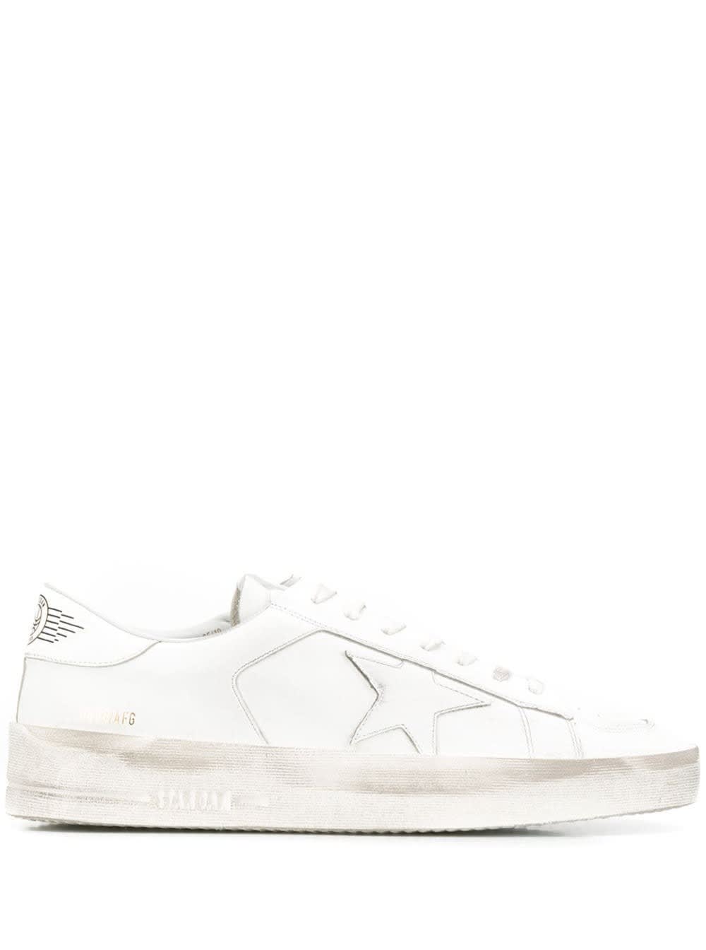 Golden Goose White Low Top Sneakers With Logo Patch Vintage Effect In Leather Man