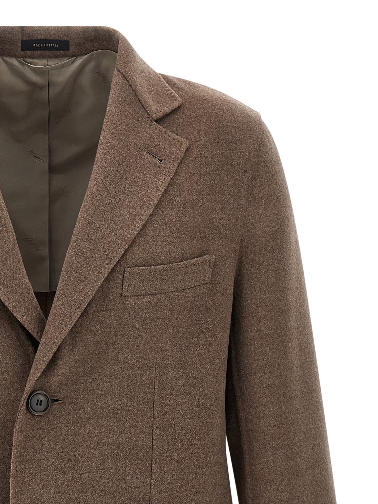 Brioni Notch Lapel Coat With Flap And Chest Pockets In Brown