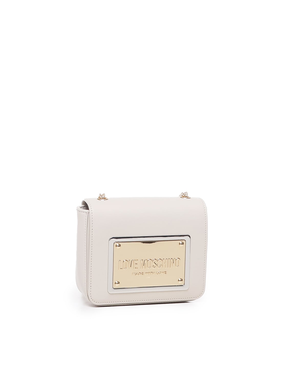 Shop Love Moschino Shoulder Bag With Logo Plaque In White