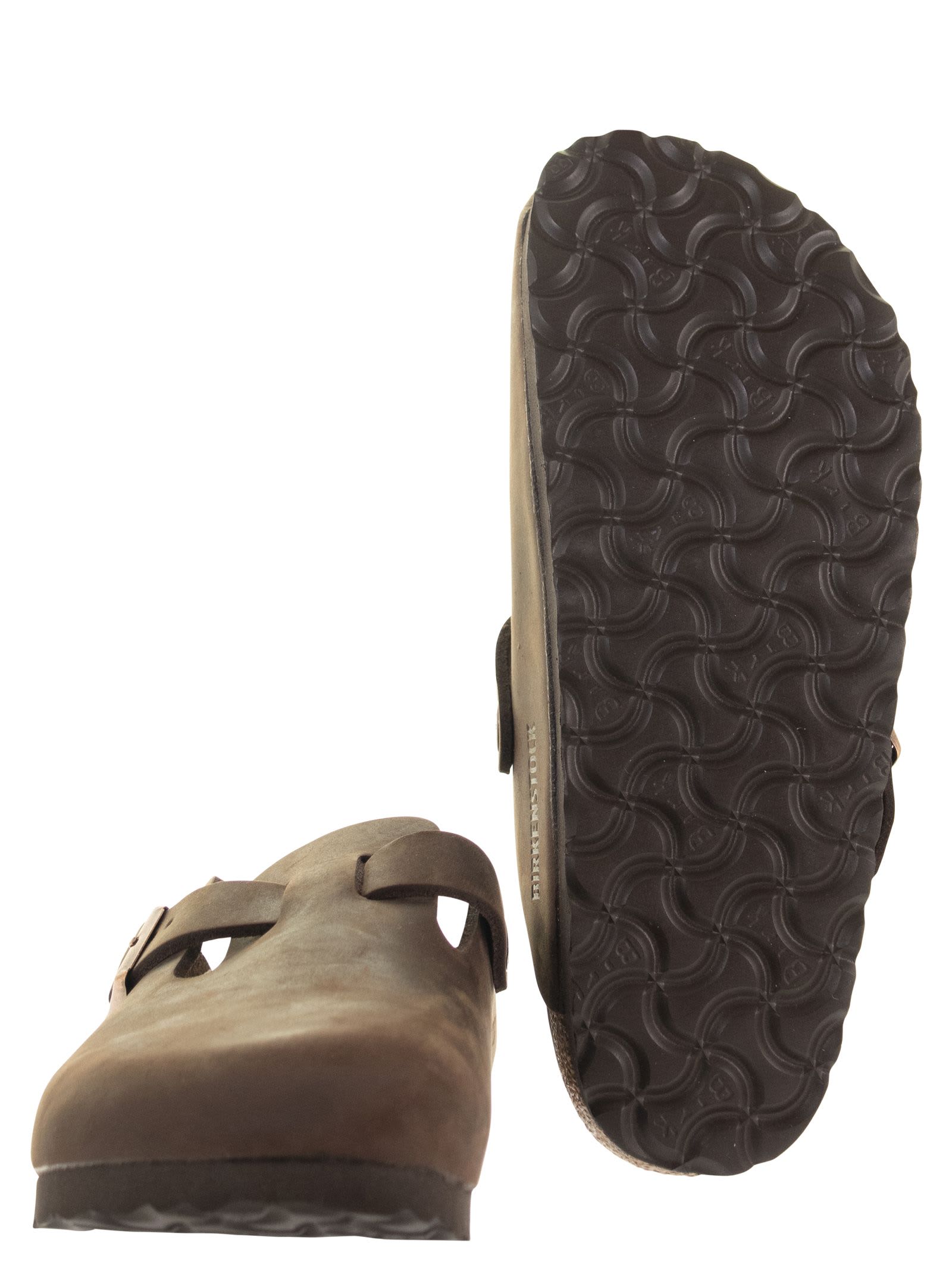 Birkenstock Chocolate Leather Boston Slippers In Brown
