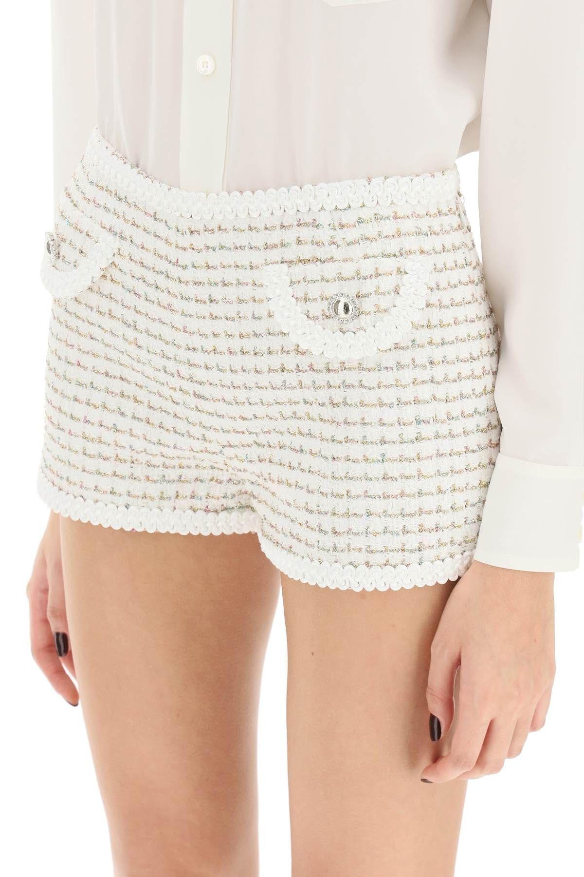 Shop Alessandra Rich Lurex Tweed Shorts In White