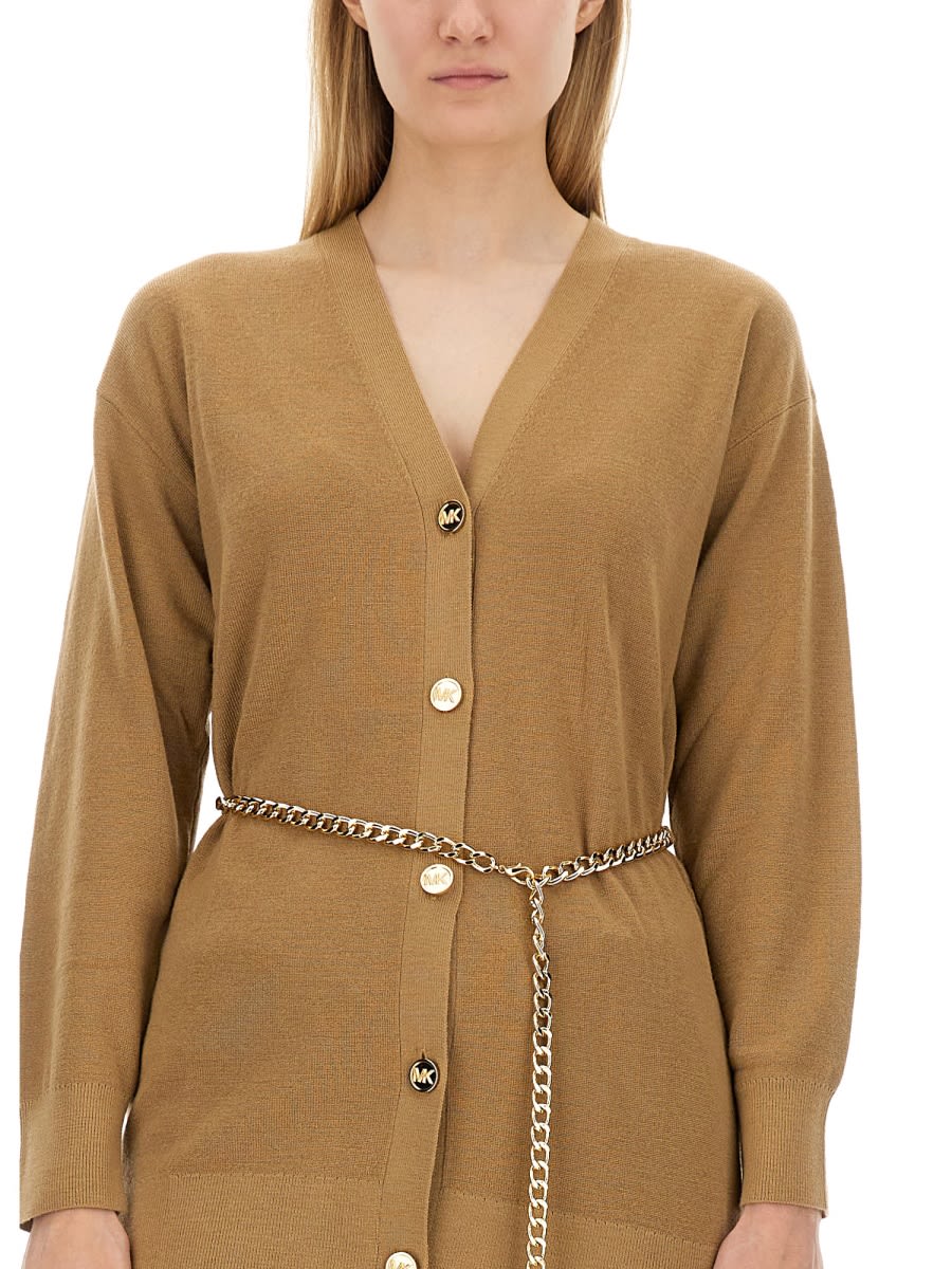 Shop Michael Kors Belted Cardigan In Beige