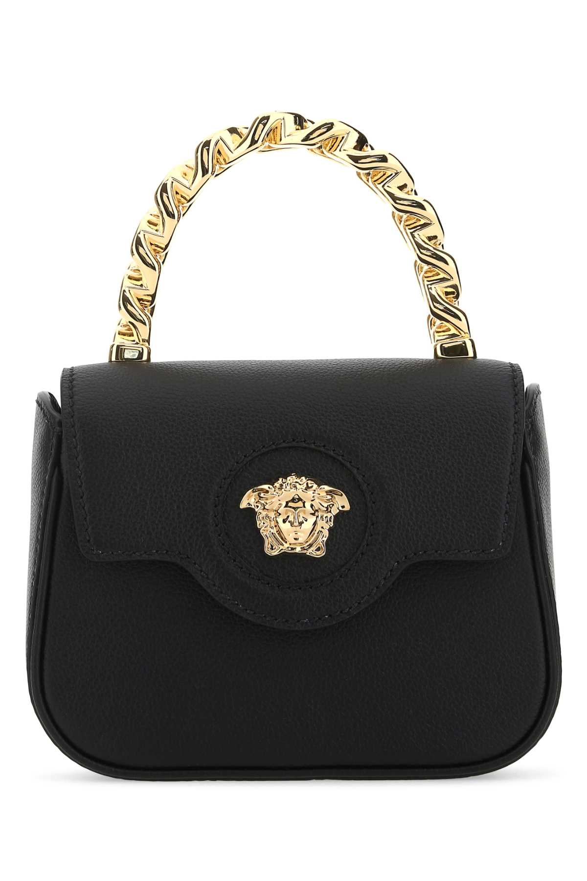 Shop Versace Black Leather Mini La Medusa Handbag In 1b00v