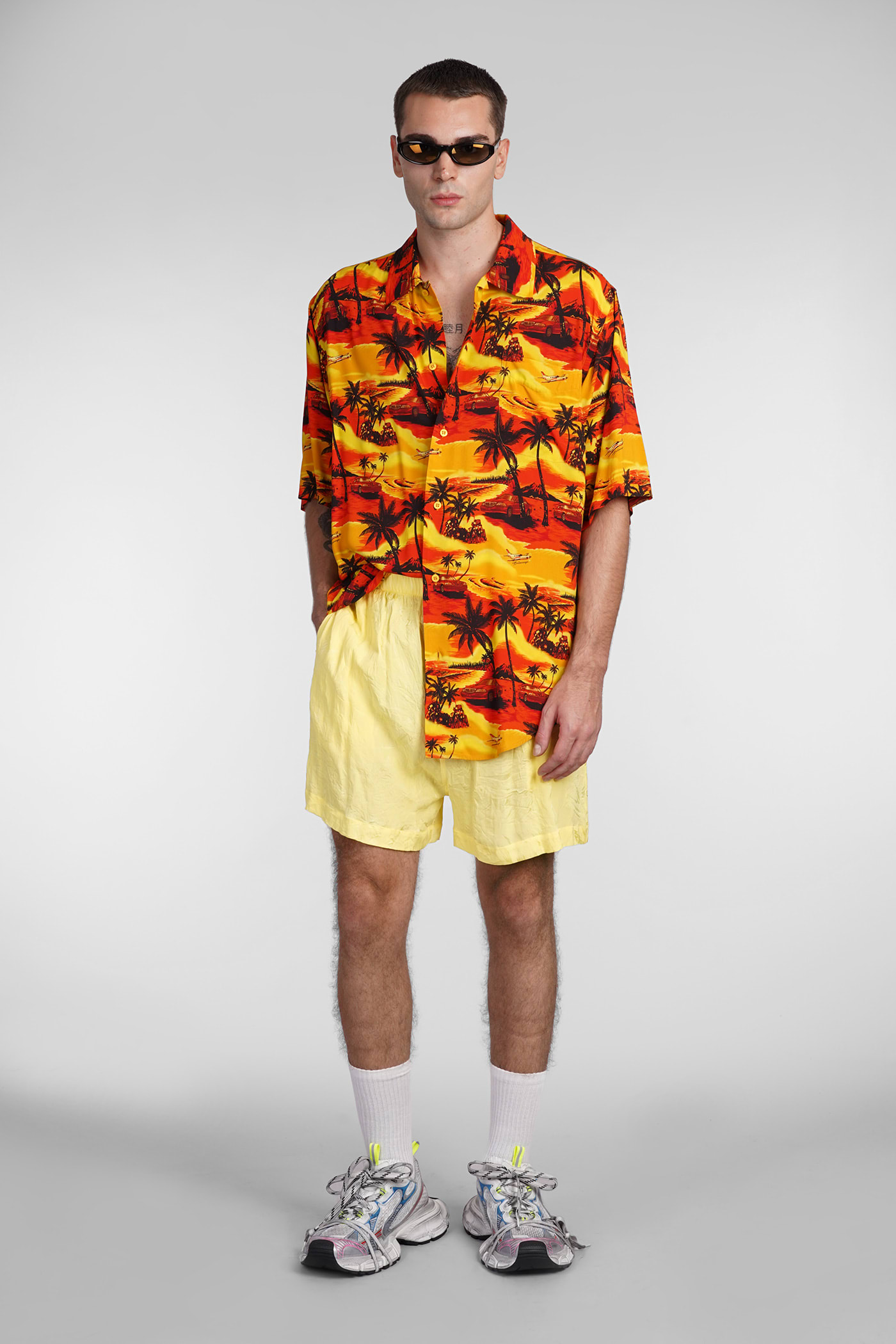 Balenciaga Shorts In Yellow Silk In Yellow