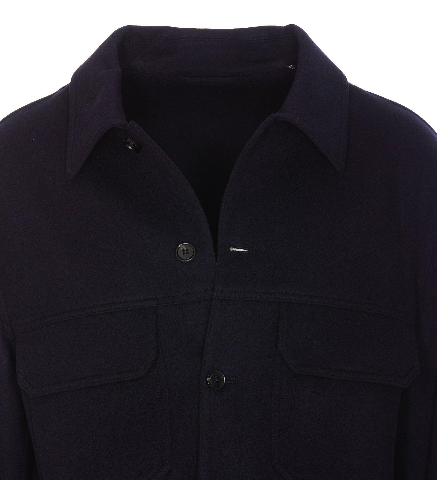 Shop Hogan Long-sleeved Button-up Shirt Jacket In Blu Royale