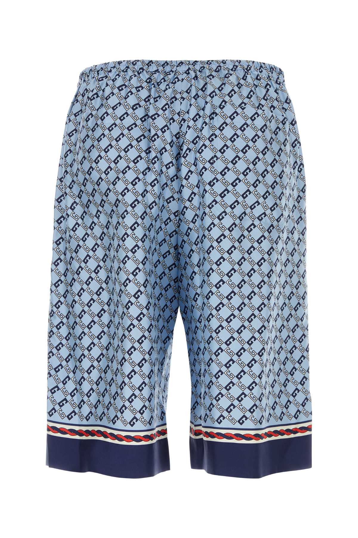 Shop Gucci Printed Satin Bermuda Shorts In Turquoise/red/mc