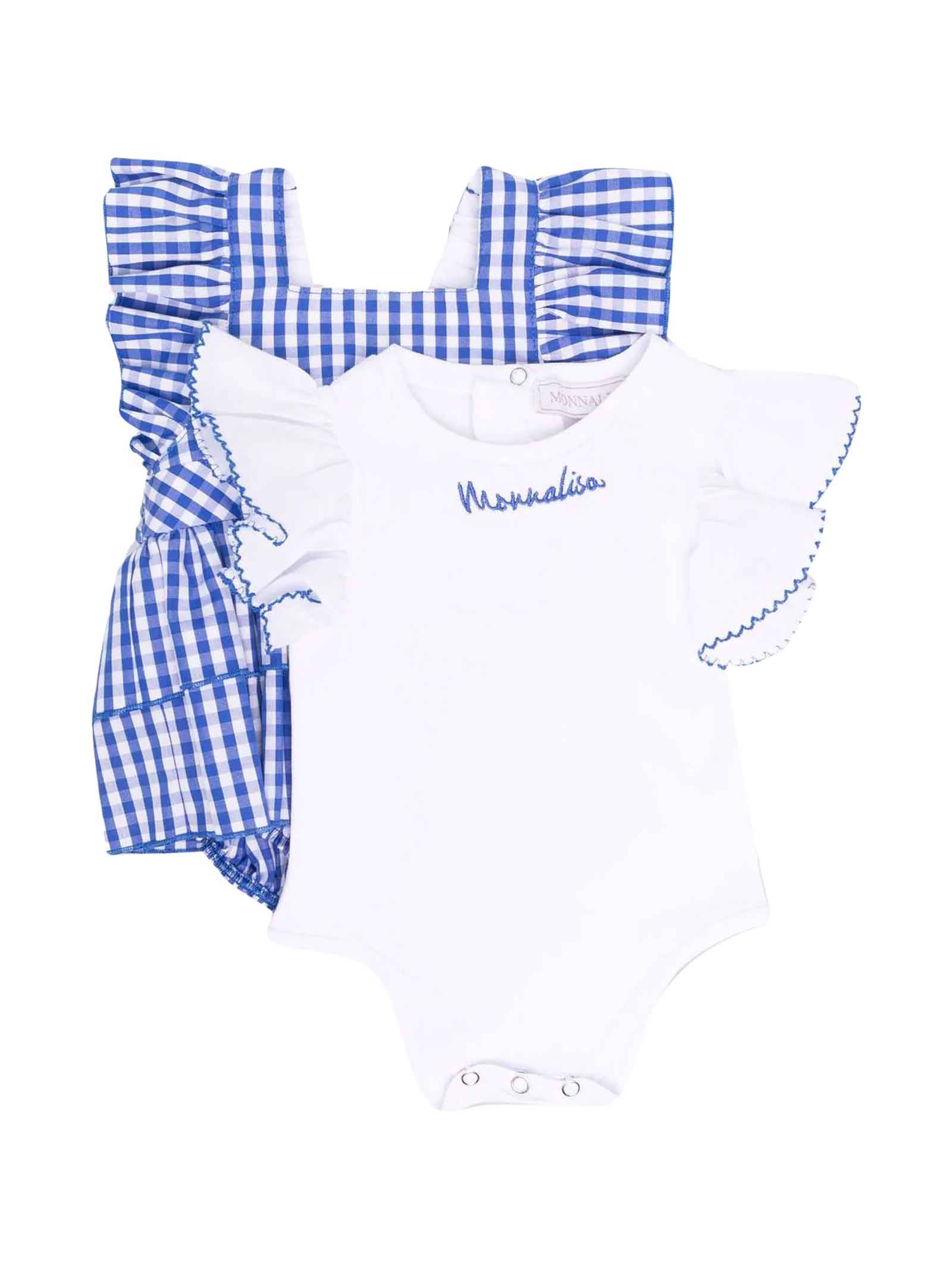 Monnalisa White / Checked Bodysuit Set Baby Girl