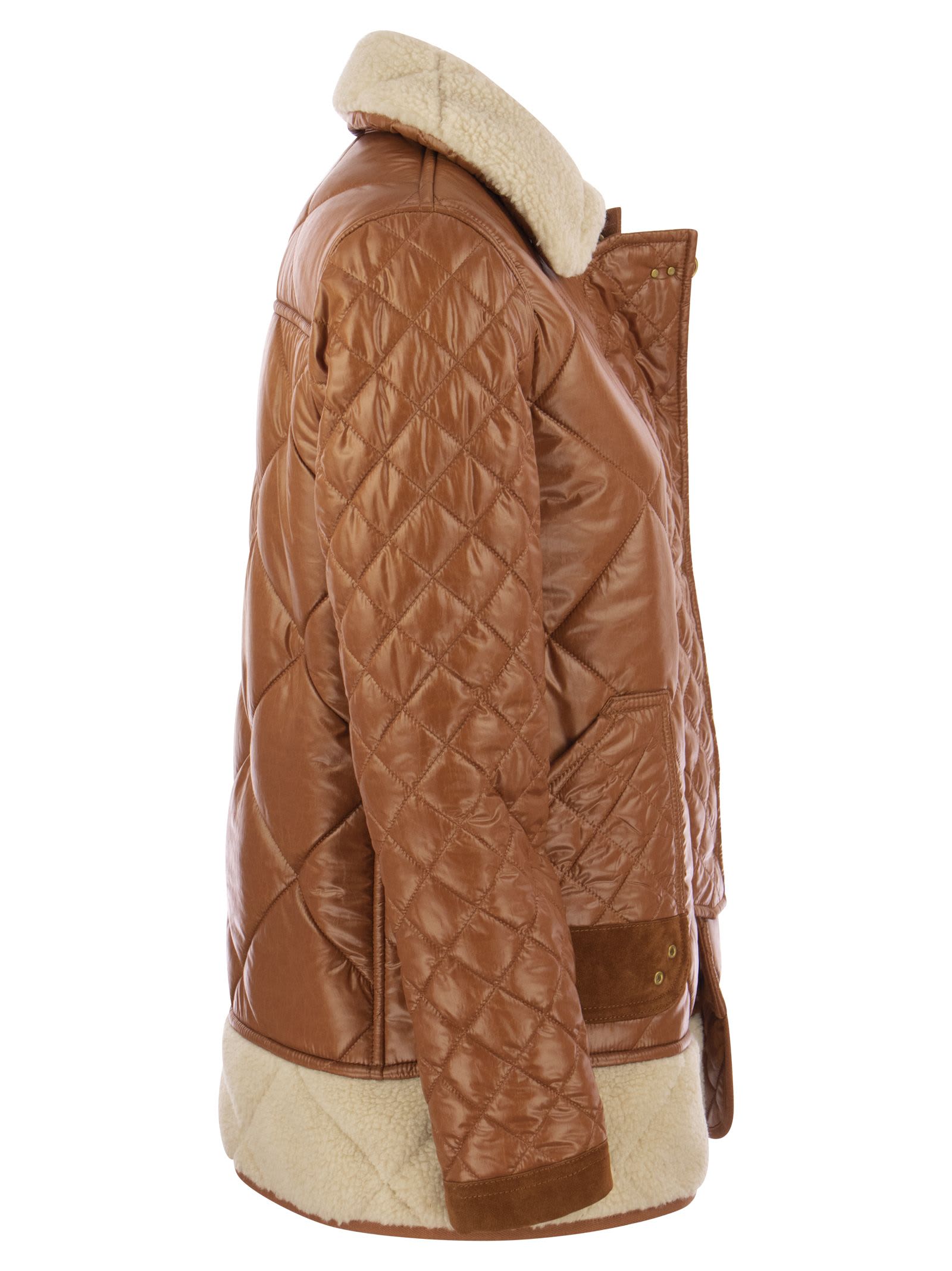 Shop Fay 3 Quilted Hooks With Shearling Effect Inserts In Caramel