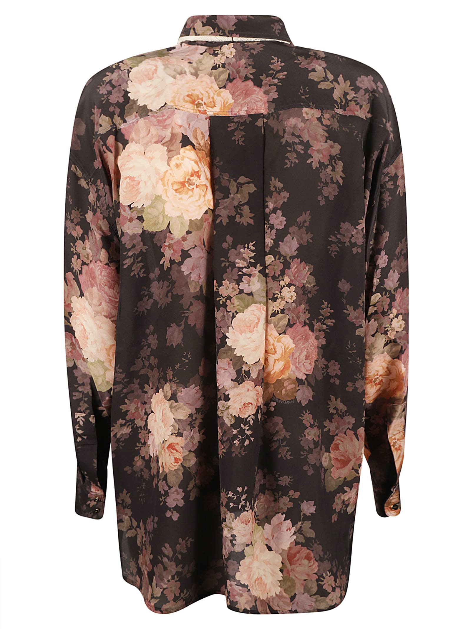 Shop Zimmermann Floral Print Bow Detail Shirt In Black