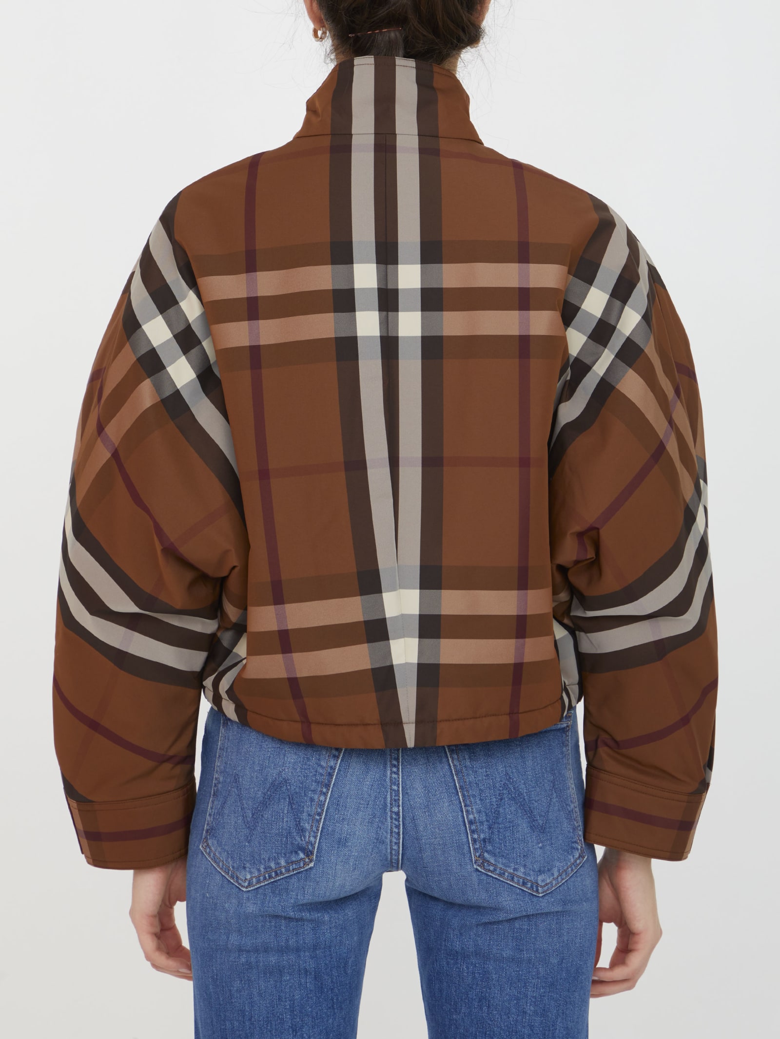 Shop Burberry Check Nylon Jacket In Brown