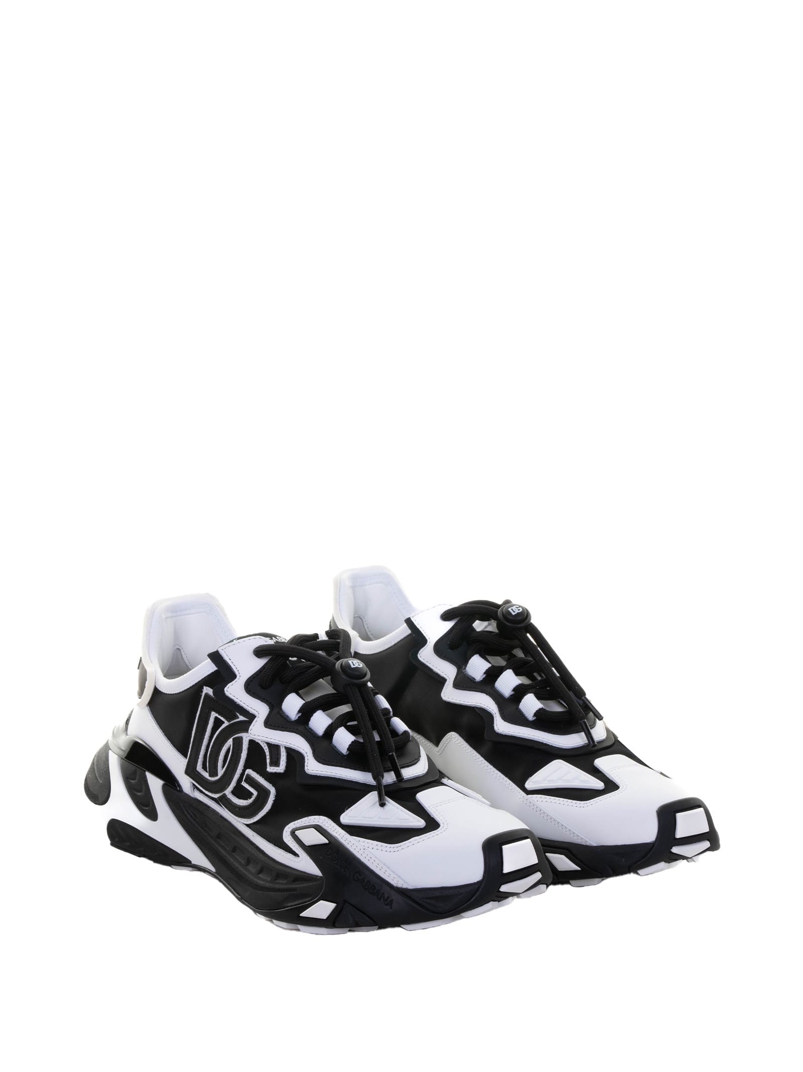 Dolce & Gabbana Panelled Leather Sneakers With Iconic Logo Patch In White