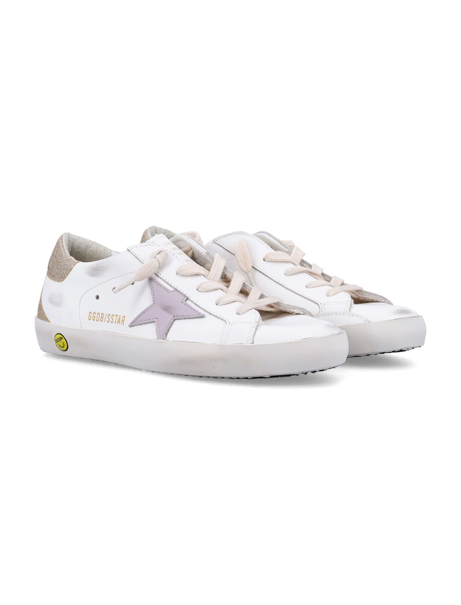 Golden Goose Super Star Glitter Lace Up Sneakers In White/lilac