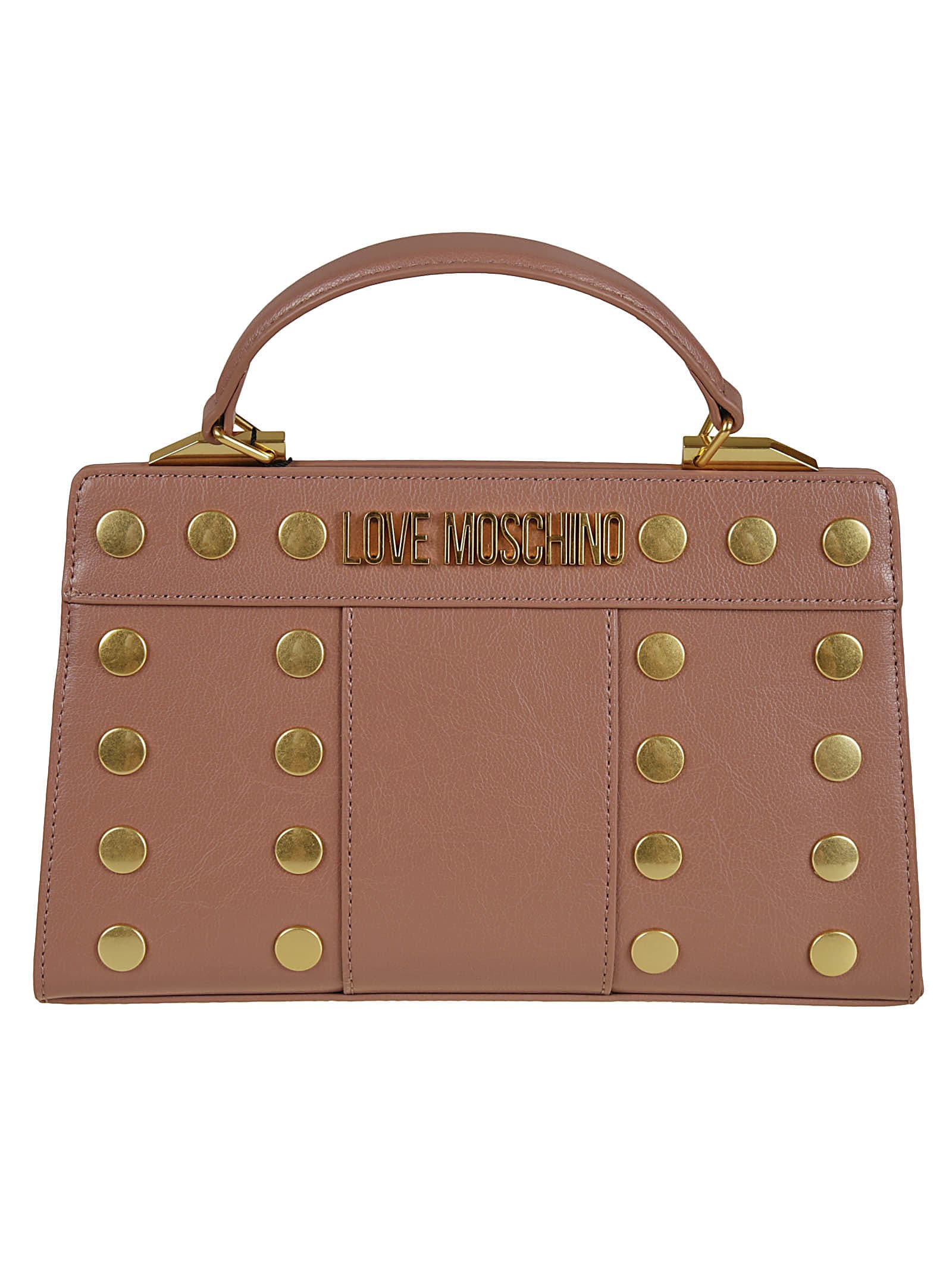 Love Moschino Logo Plaque Studded Top Handle Tote