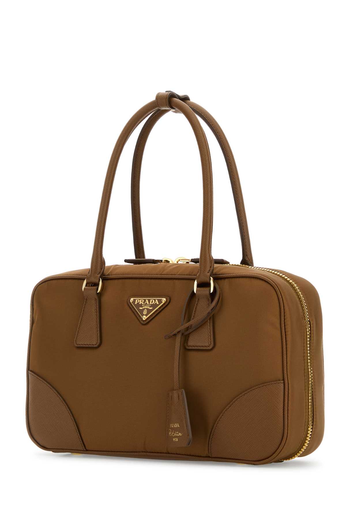 Prada Caramel Canvas Medium Re-edition 1978 Handbag In Brown