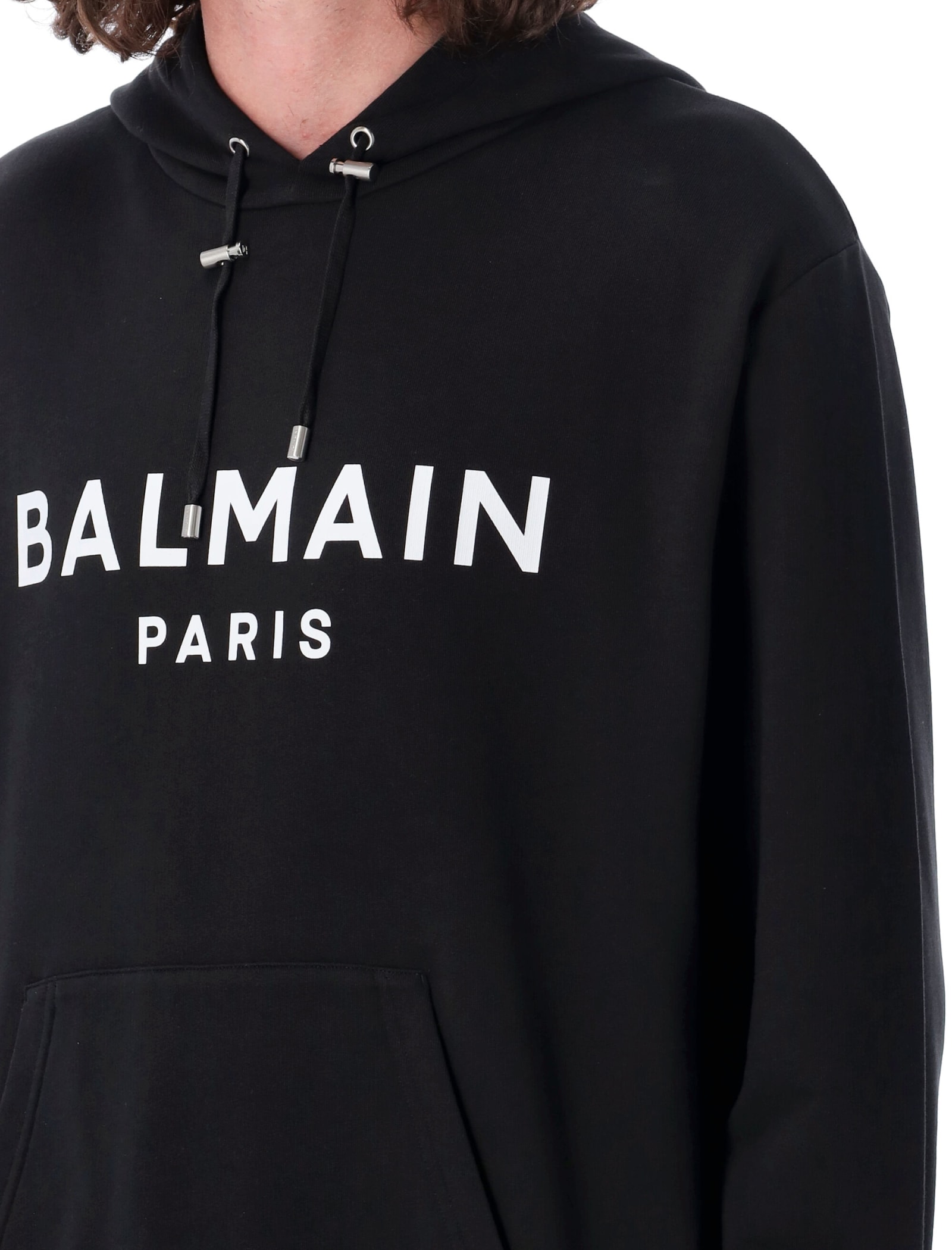 Shop Balmain Hoodie Logo In Nero Bianco