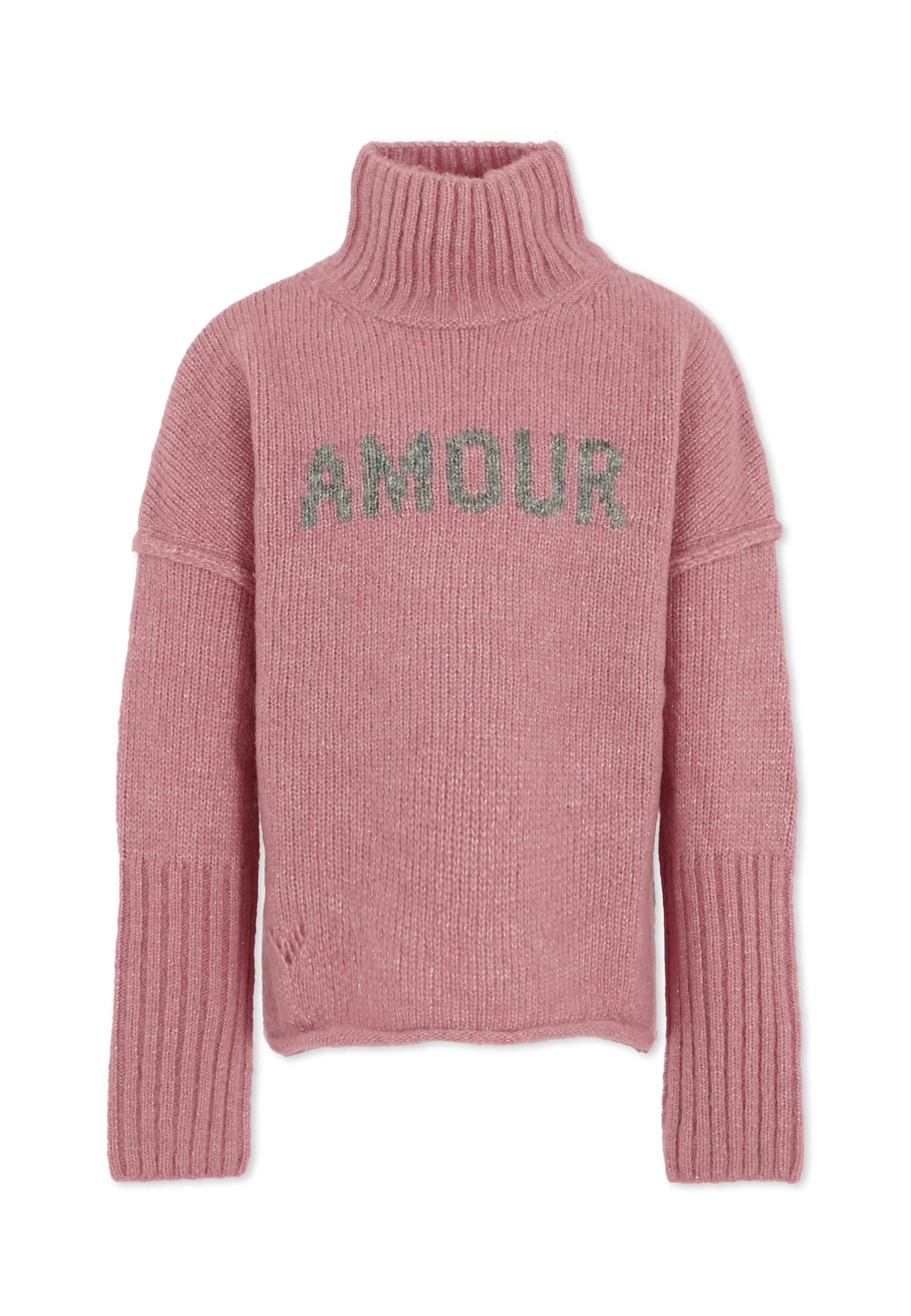 Zadig & Voltaire Pink Turtleneck For Girl With Writing In Pink