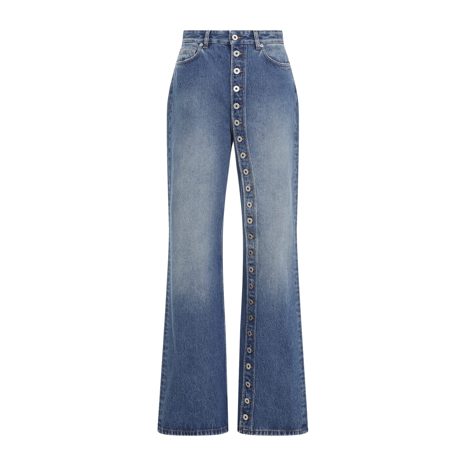 Shop Jean Paul Gaultier One Leg Buttons Detail Jeans In Vintageblue