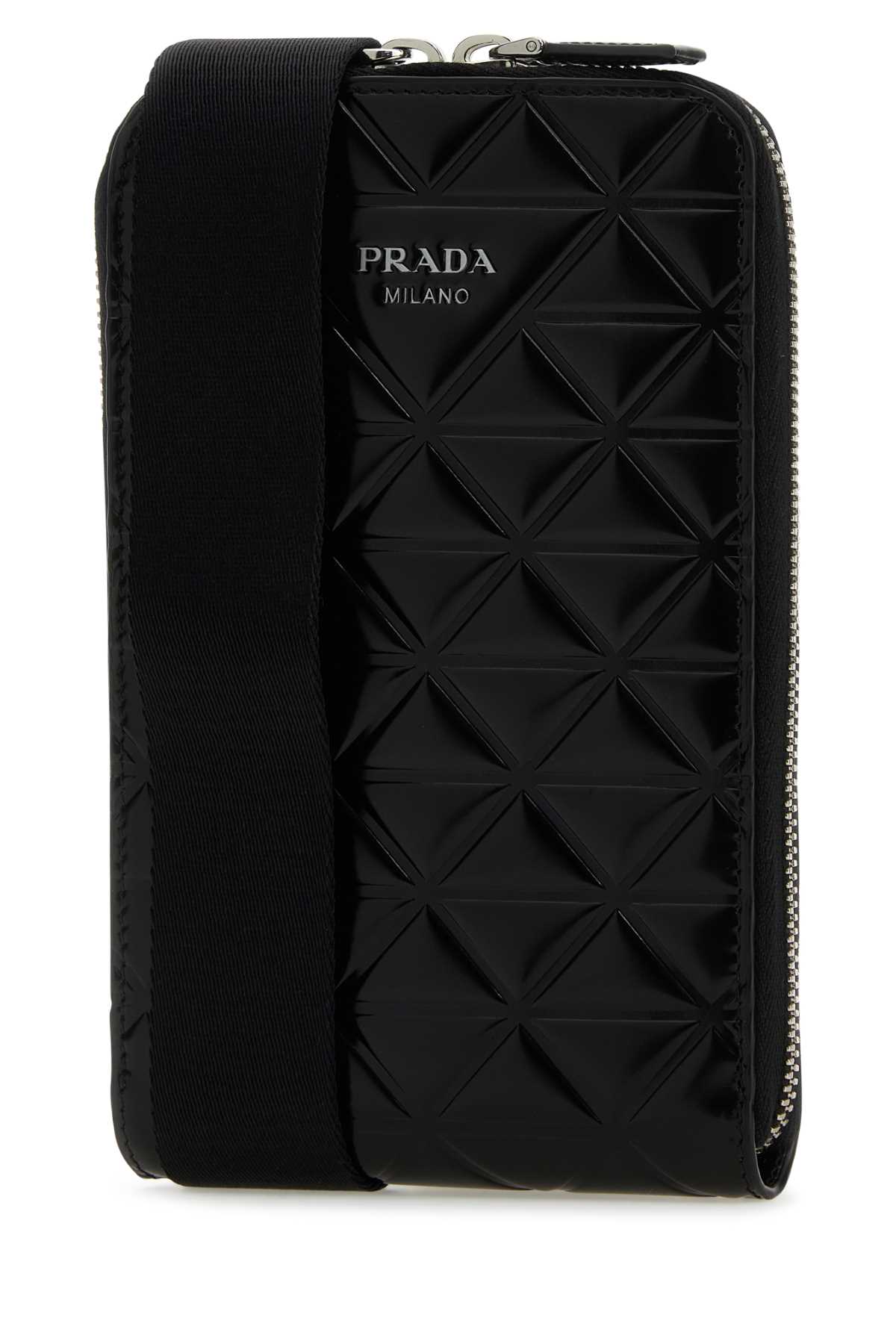 Shop Prada Black Leather Phone Case In Nero