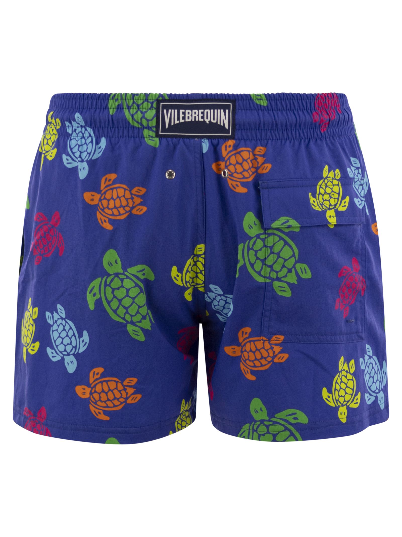 Vilebrequin Tortues Multicolor Elasticized Men`s Swim Shorts In Blue