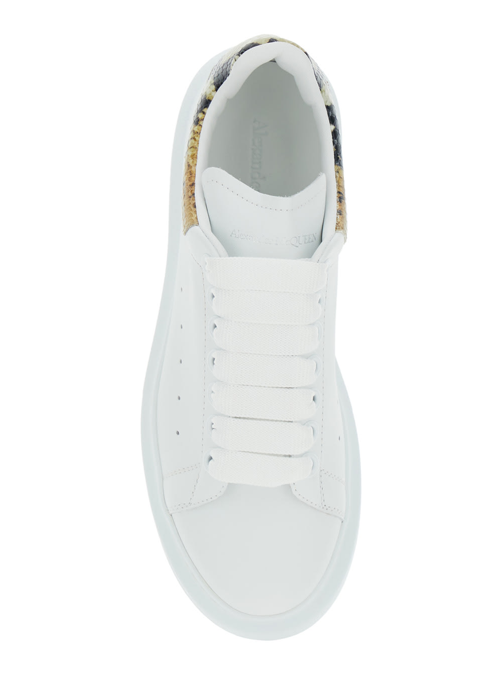 Alexander Mcqueen White Oversize Sneakers With Snake Print On The Heel In Leather Woman In White