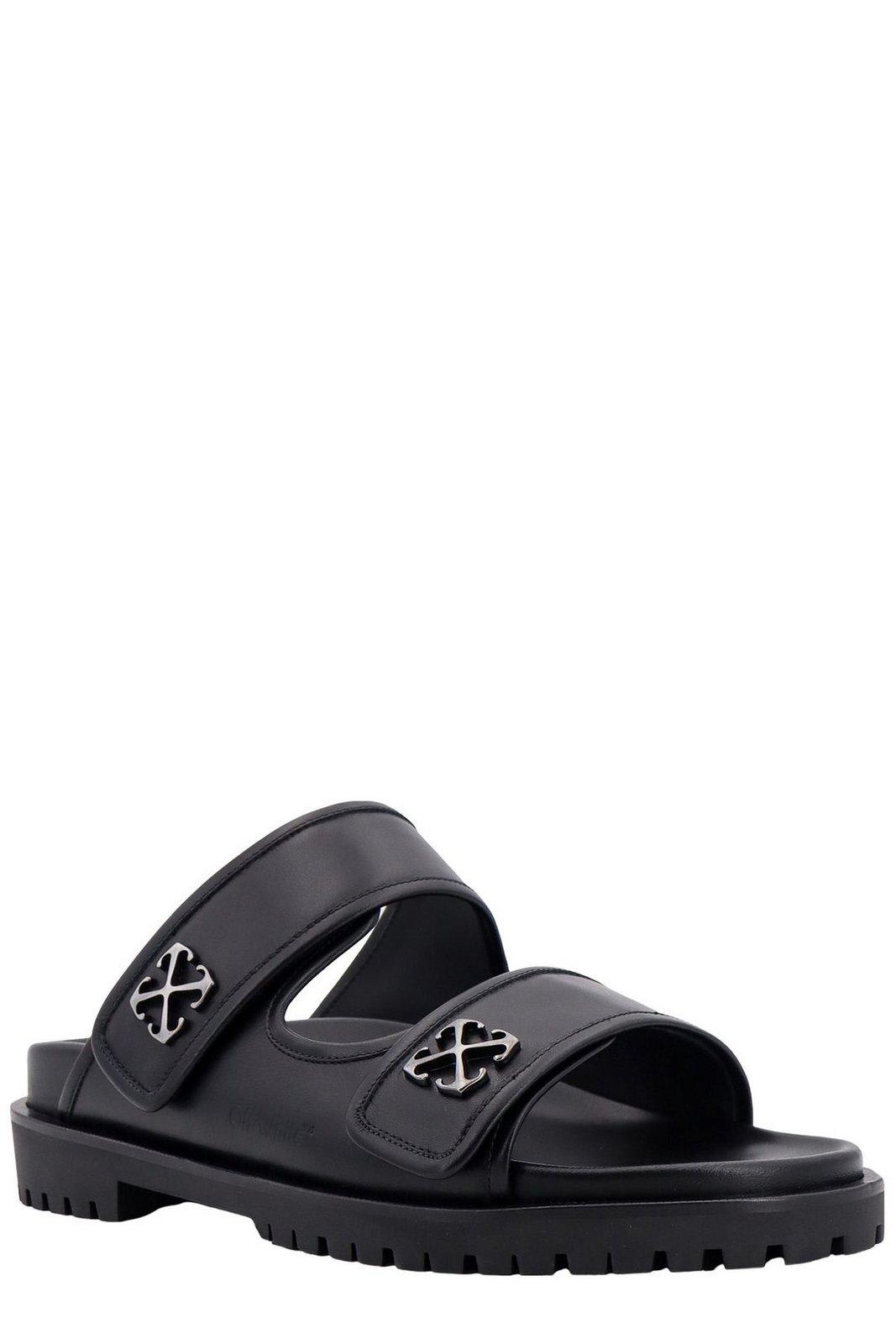 Shop Off-white Arrow Plaque Flat Sandals In Black Silver