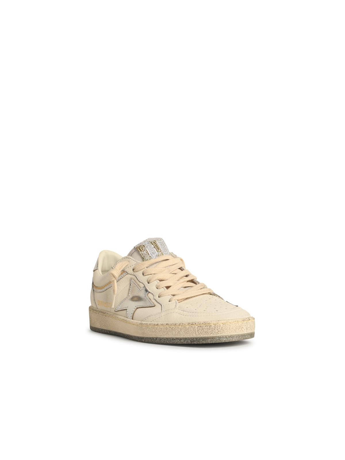 Golden Goose Ball-star White Leather Sneakers With Silver Star And Heel In Neutral