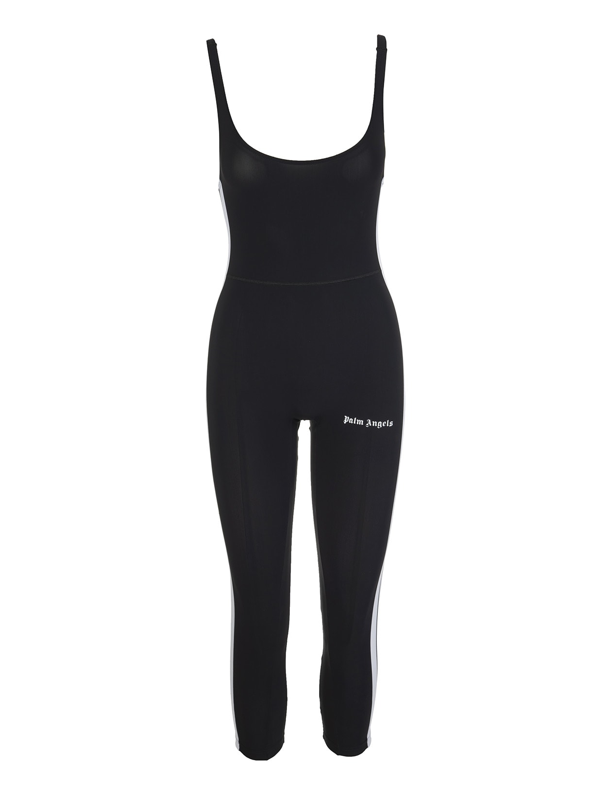 Palm Angels Woman Black Sports Jumpsuit With Contrast Logo And Side Bands