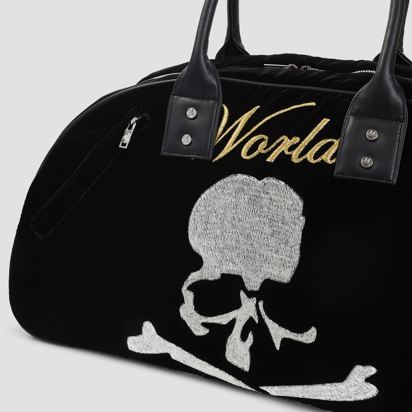 Mastermind Japan Skull Embroidered Velvet Duffle Bag In Black