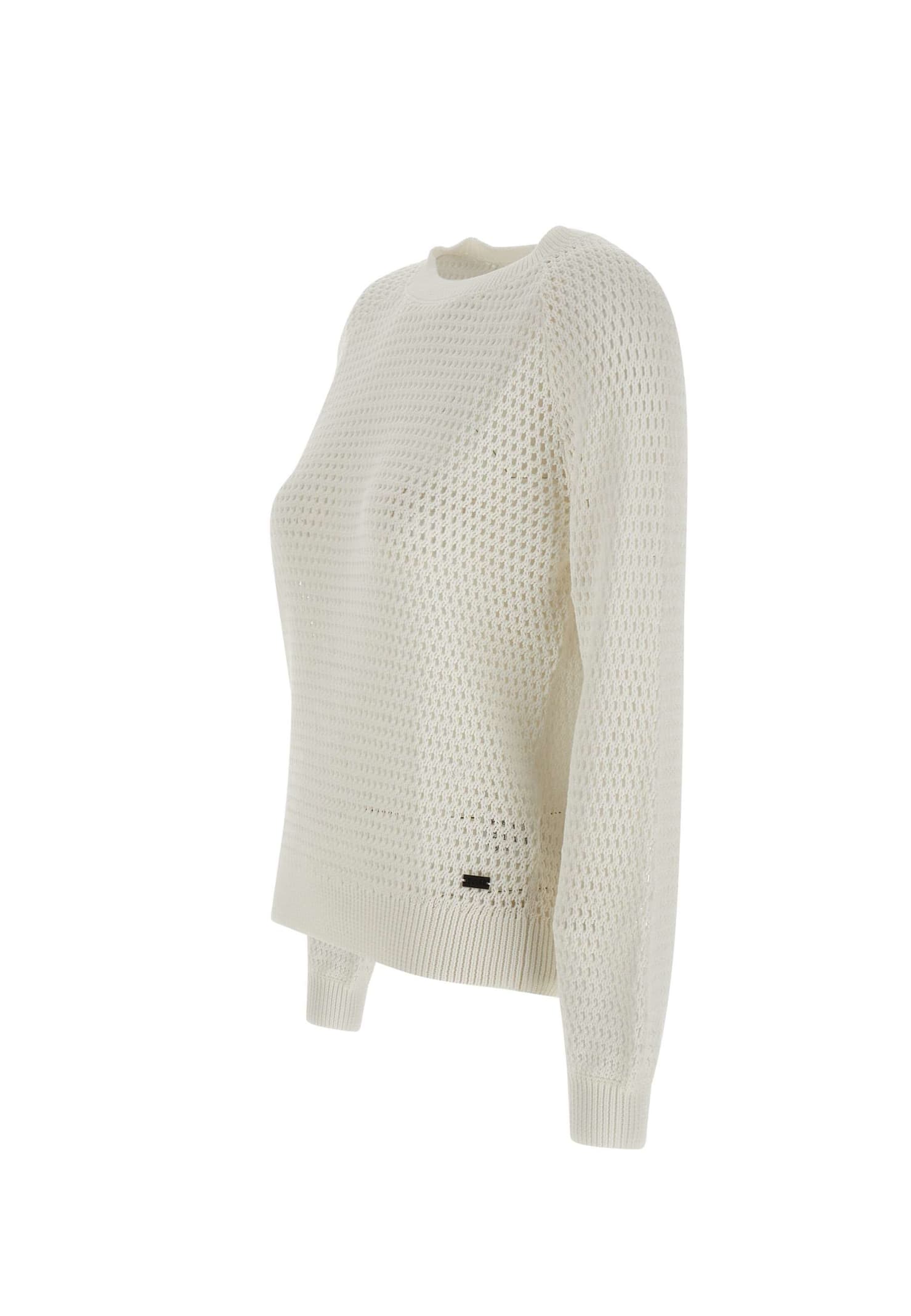 Shop Sun 68 Round Neck Cotton Sweater In White