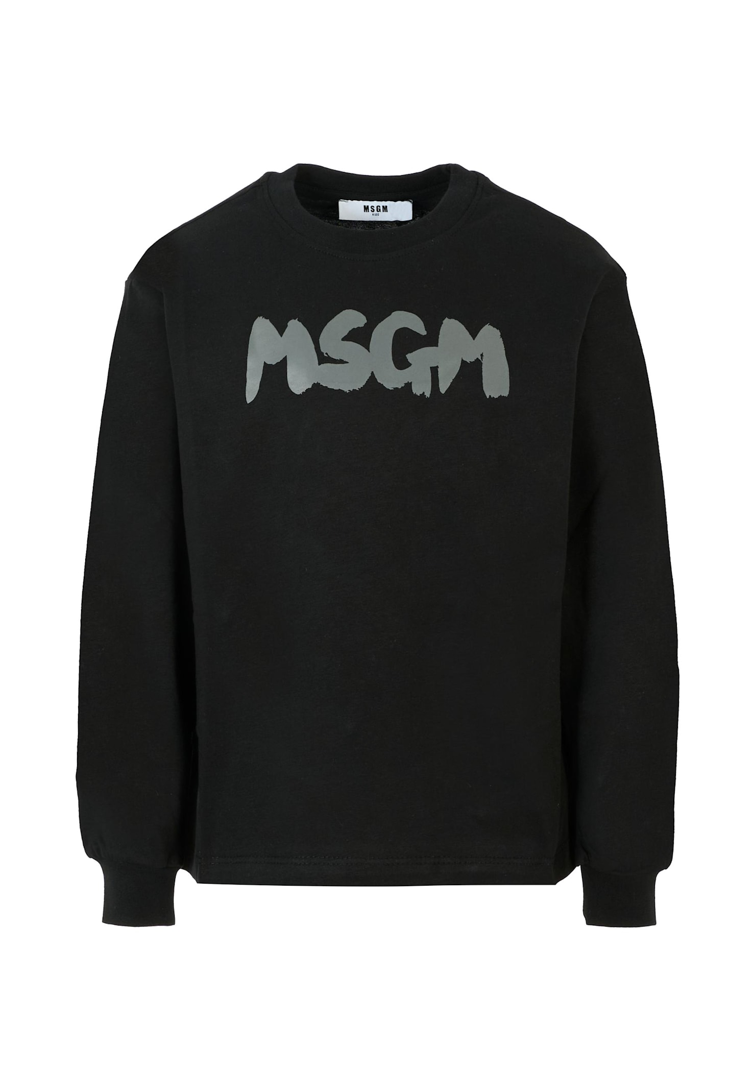 Msgm Black Sweatshirt For Kids With Grey Logo In Black